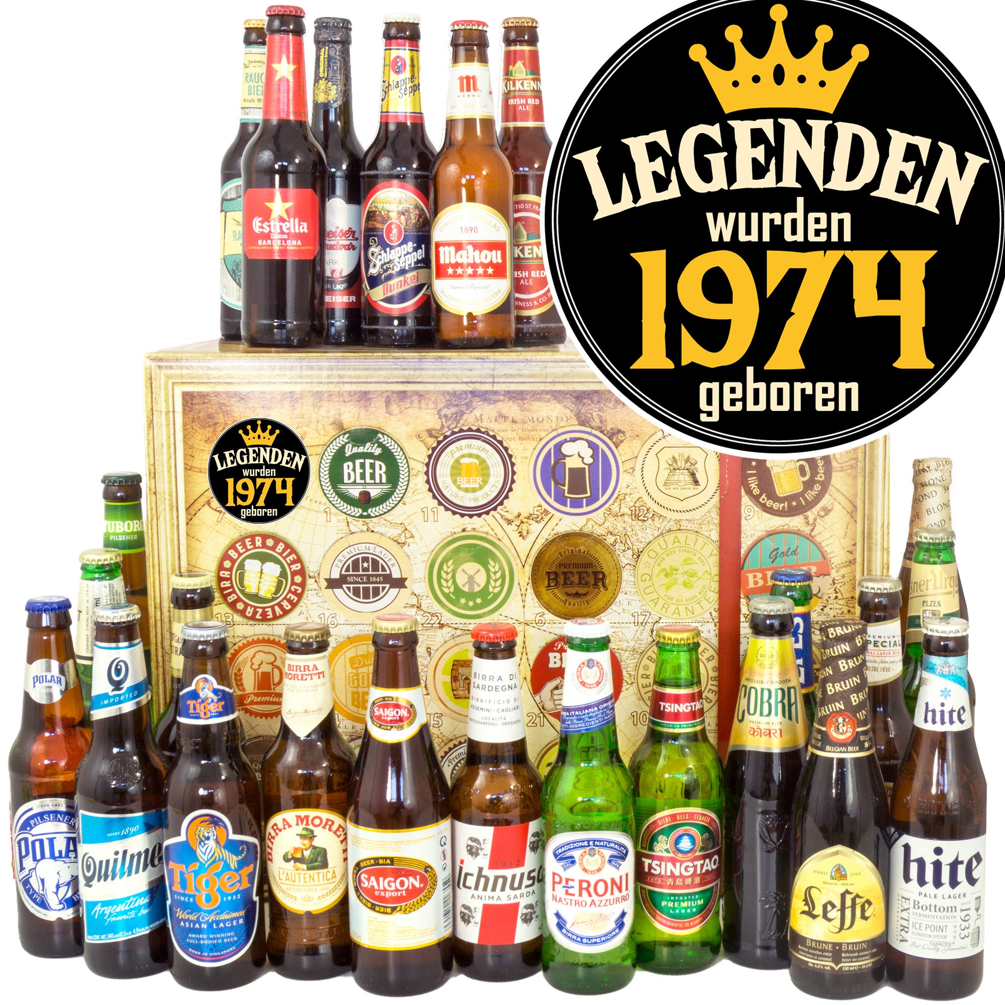 Legenden 1974/24 Biere aus der Welt / 50. Geburtstags Geschenk für Sie/Bier Geschenk Adventskalender 2024 2025