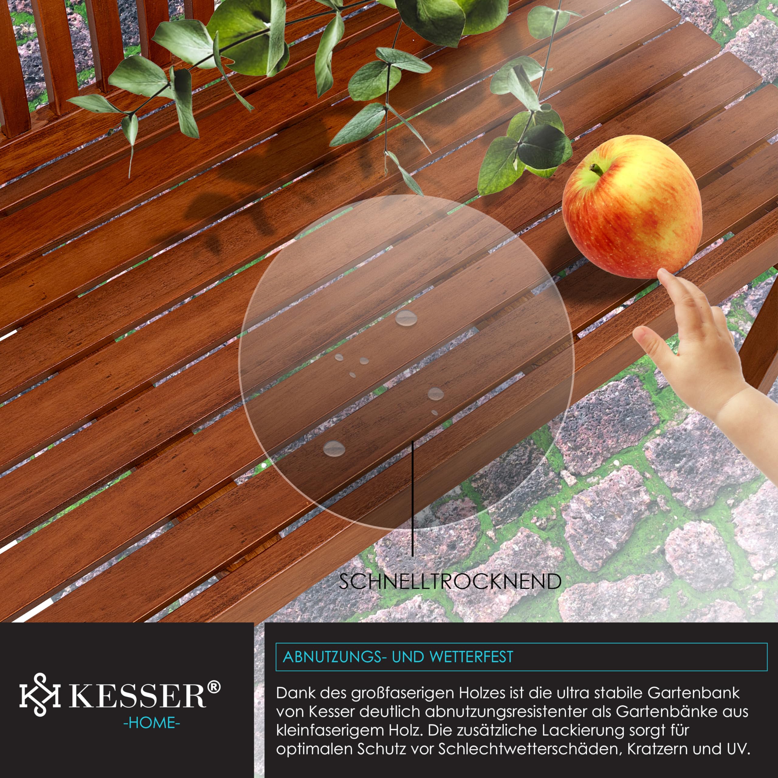 KESSER® Banc de jardin en bois résistant aux intempéries - 150 cm - 3 à 4 places - Banc de balcon en bois massif - Charge maximale : 320 kg - Pour jardin, terrasse et balcon - Avec housse - Marron