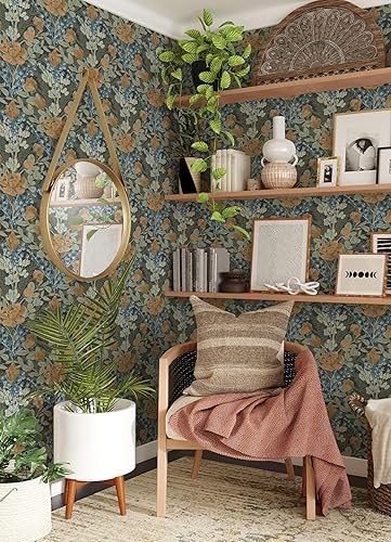 Miniatura 2 de Dark Multi Moody June Blooms - Papel tapiz para despegar y pegar, color azul