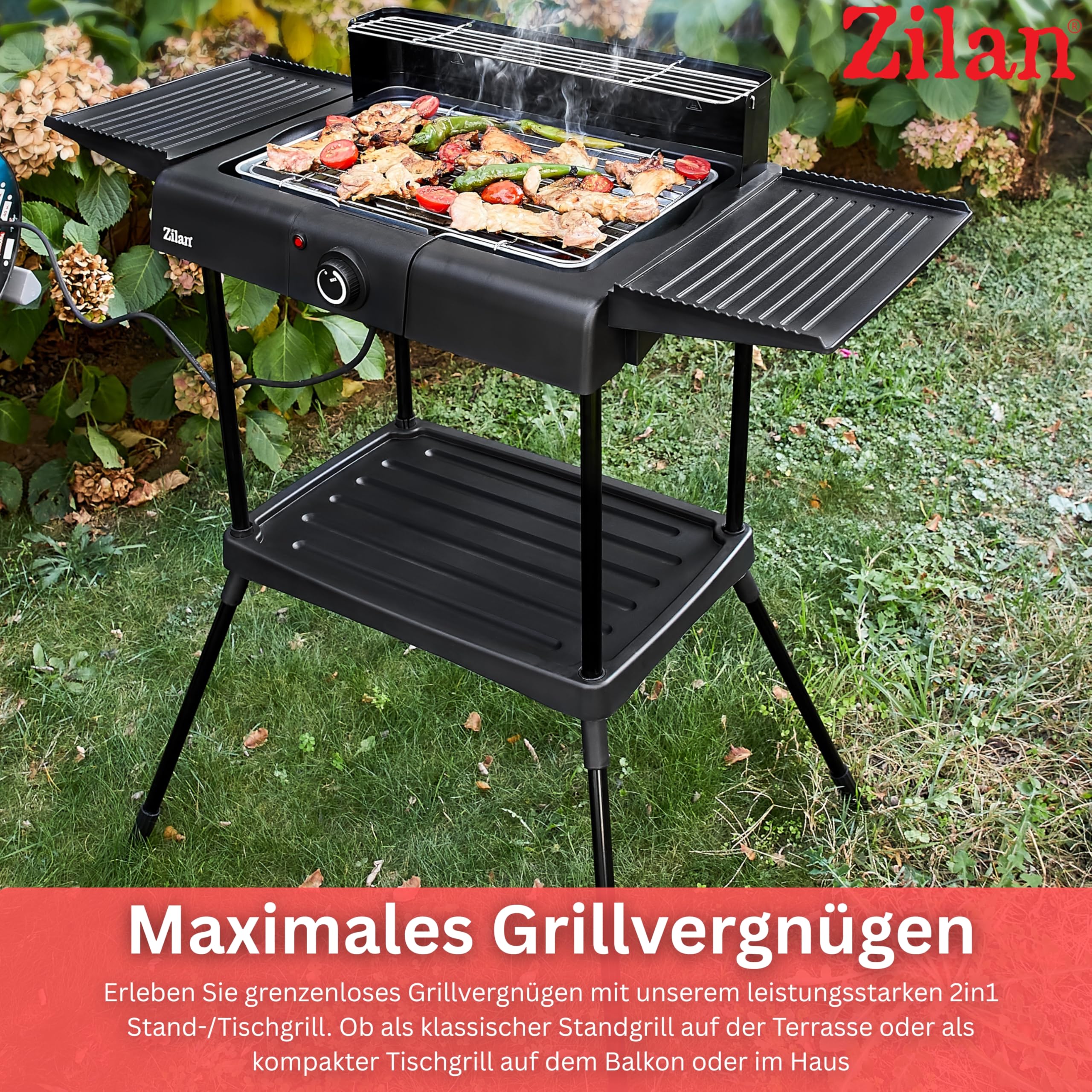 2in1 Elektro Grill Standgrill Tischgrill elektrisch 2.400 Watt - Elektrogrill für Balkon, Draußen... Ansicht 3