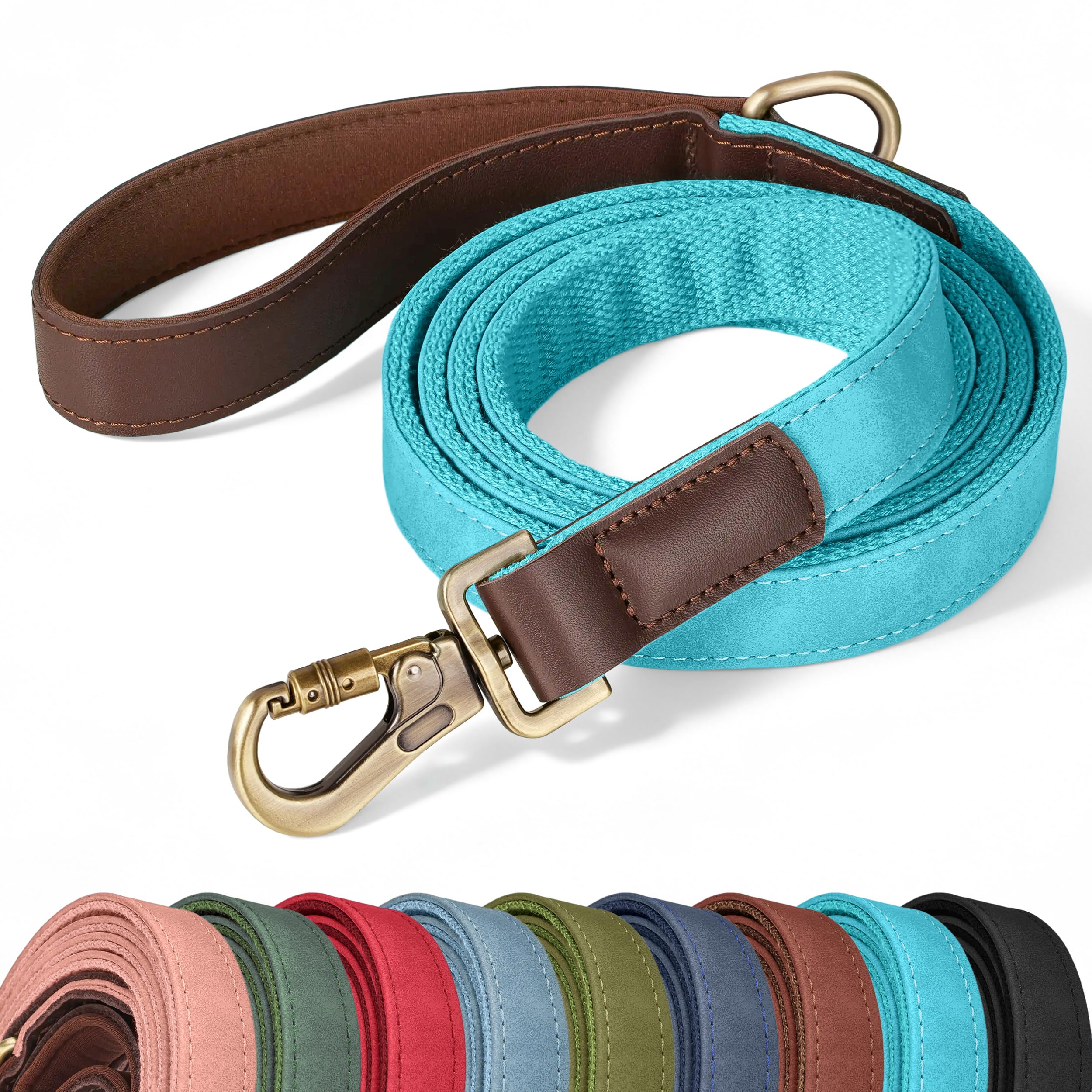 Didog PU Leather Dog Leash for Large Dogs, 6ft Padded Handle, Light Blue