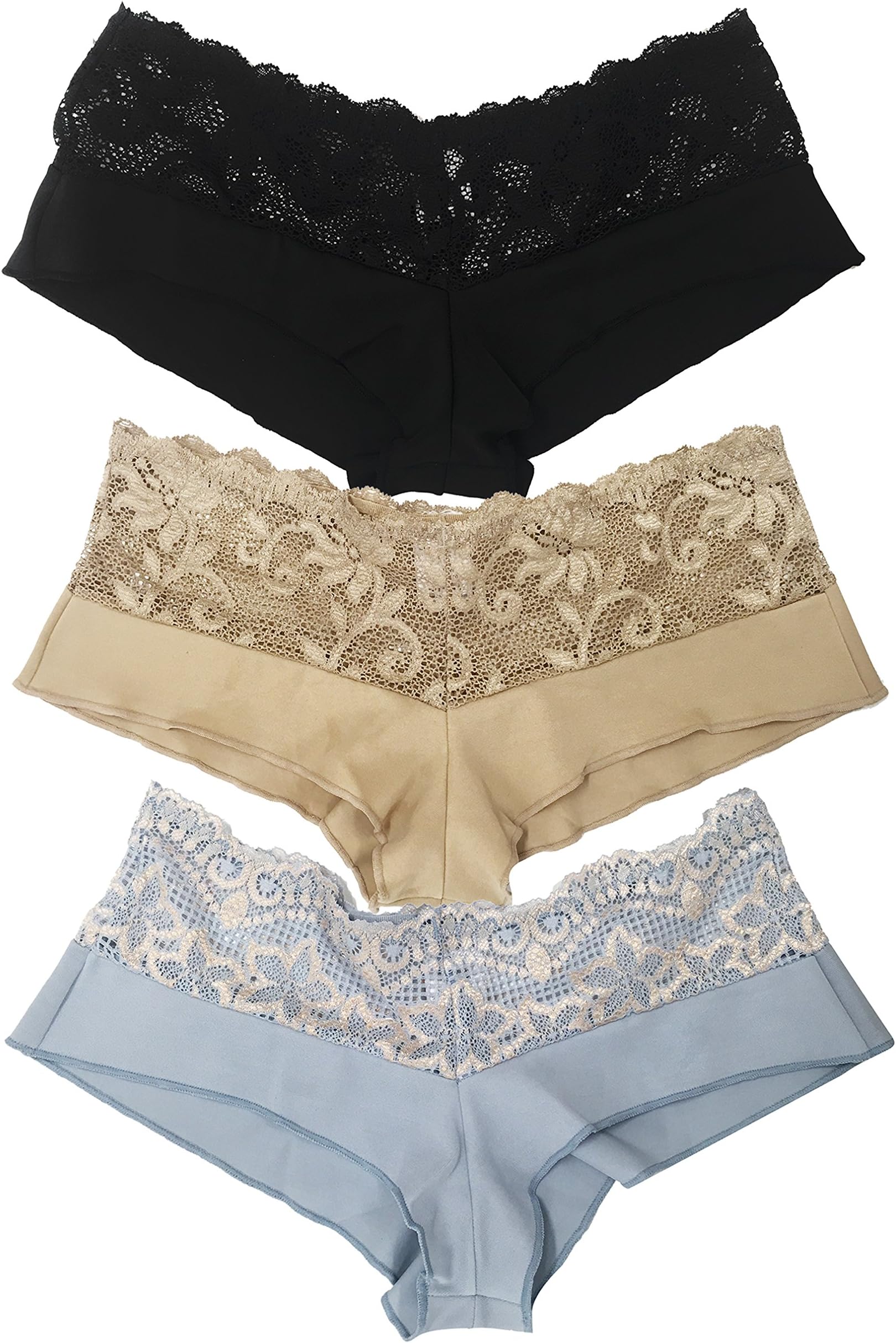 Jodi Gallaer Lingerie Womens Soft Sexy Lace Boy Shorts Cheeky Underwear 3 Pack Variety Random Pick Set