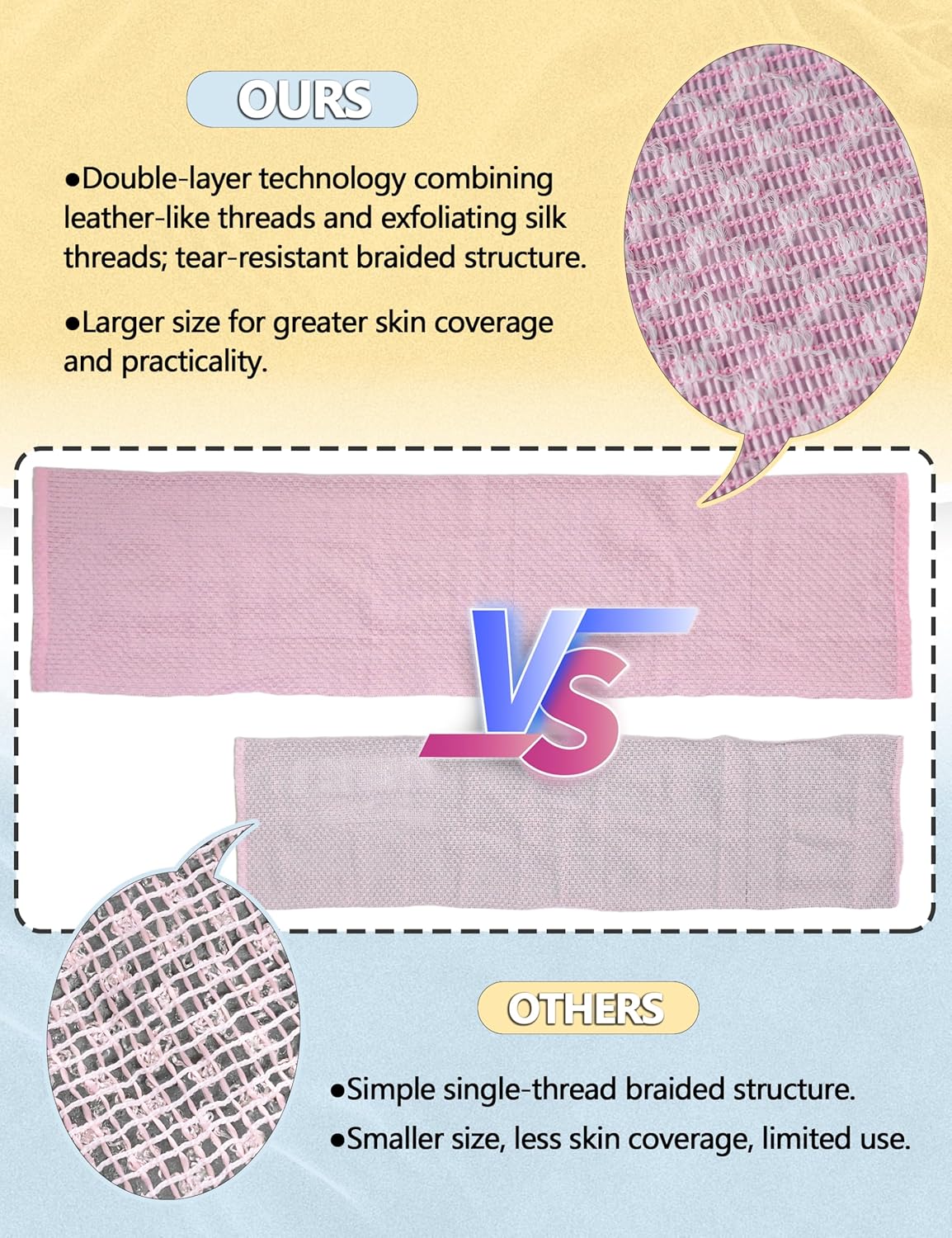 BLISALI Exfoliating Shower Towel 48",Premium Scrub Wash Cloth for Body Face, Exfoliating Washcloth for Men and Woman(Pink) - Image 3