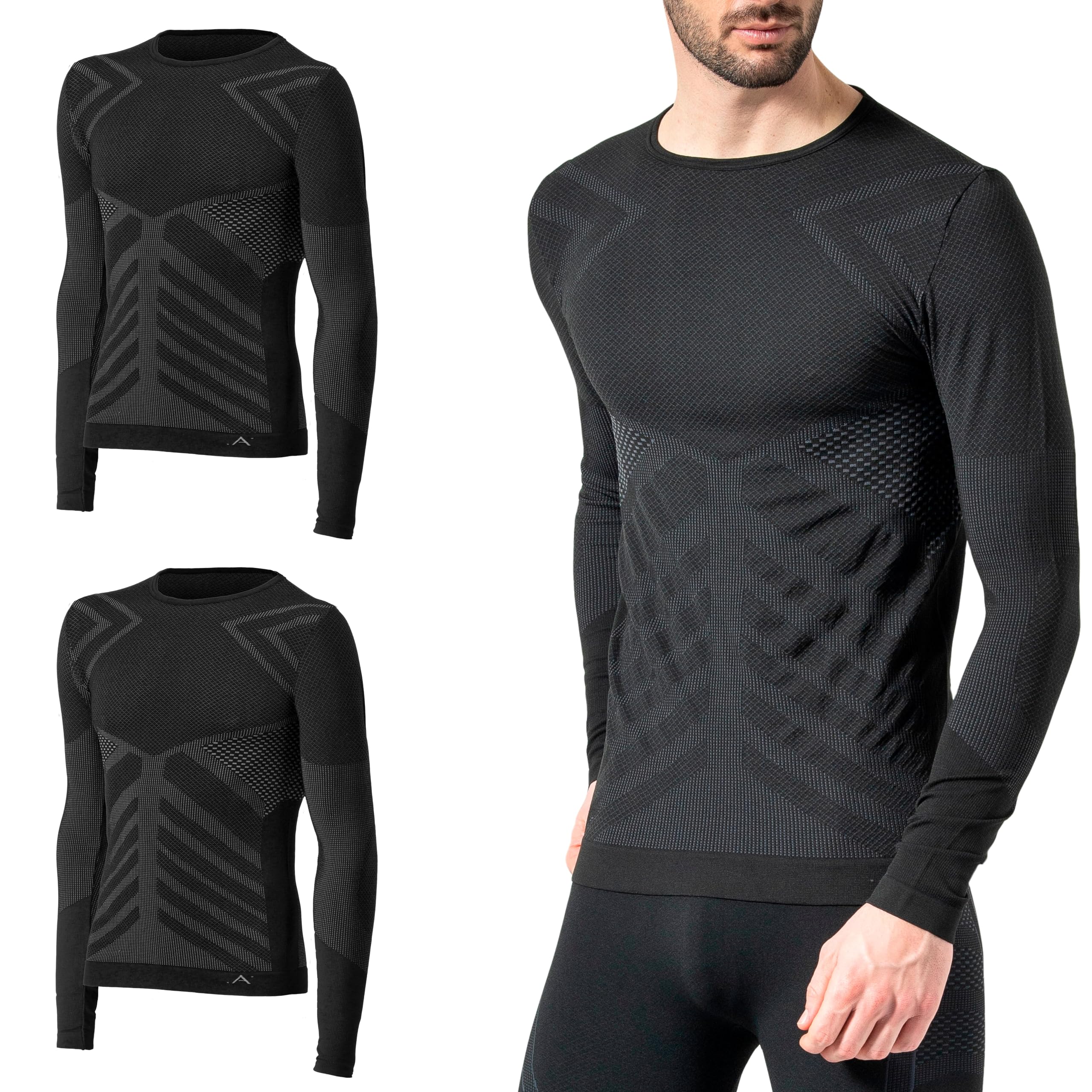 Risalti Energy Long Sleeve Men's Thermal Jersey – Breathable Thermal Underwear, Stretch Technical Clothing in Microfibre – Made in Italy, Anthracite 2pcs, XXL