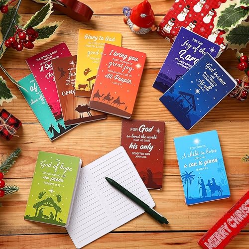 Miniatura 5 de Tenceur 100 piezas de mini bloc de notas de Navidad, tema de pesebre, relleno de calcetines cristianos, cuaderno de Navidad para niños, bloc de