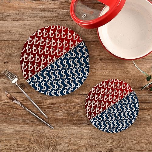 Miniatura 5 de Us Dollar Trivet Pot Holder Turkish Lira Round Woven Potholders Set Kitchen Placemats 2PCS Cotton Rope Table Hot Pads Stylish Coasters Heat