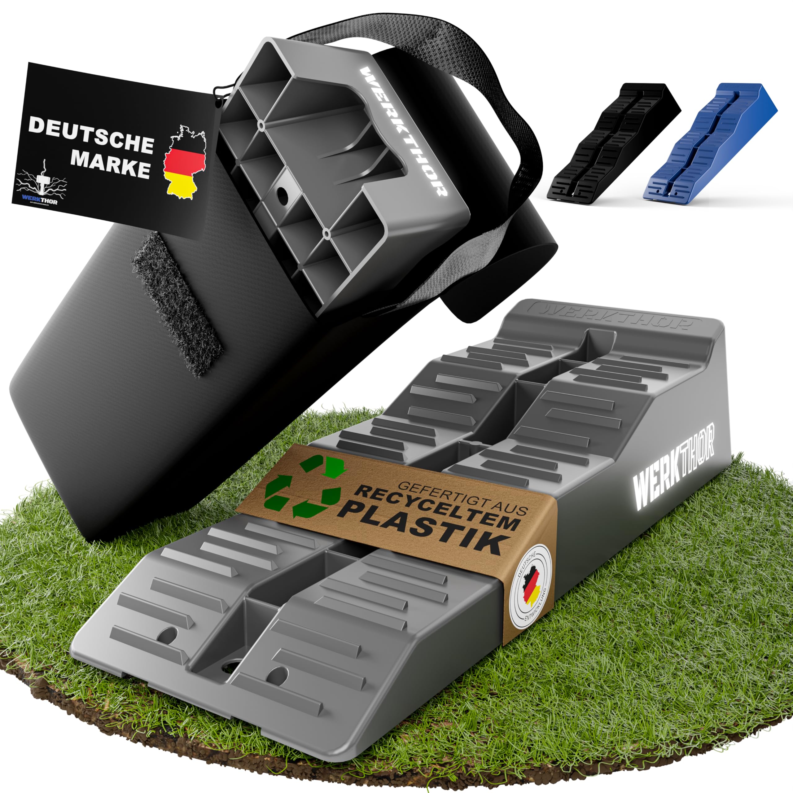 WERKTHOR Cunei per Camper [Grigio Set 2 Pezzi] con Borsa | Cunei Livellatori Camper fino 5T per Roulotte Van | Pedane Auto Sollevamento Resistenti Antiscivolo