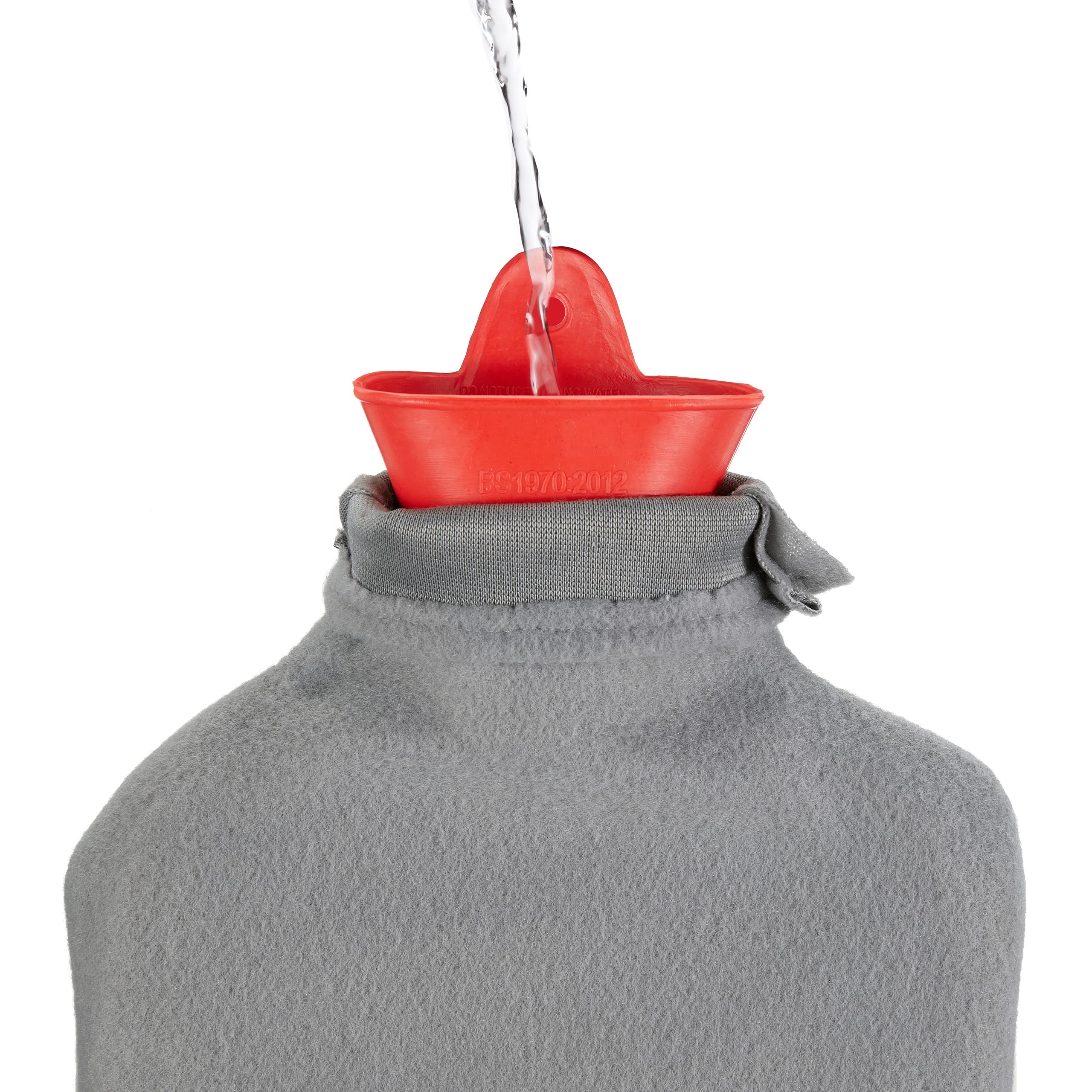 Relaxdays Termofor z pokrowcem, puszysta butelka grzewcza, 1,5 l, bezzapachowa guma naturalna, szaro-czerwona, 1 sztuka