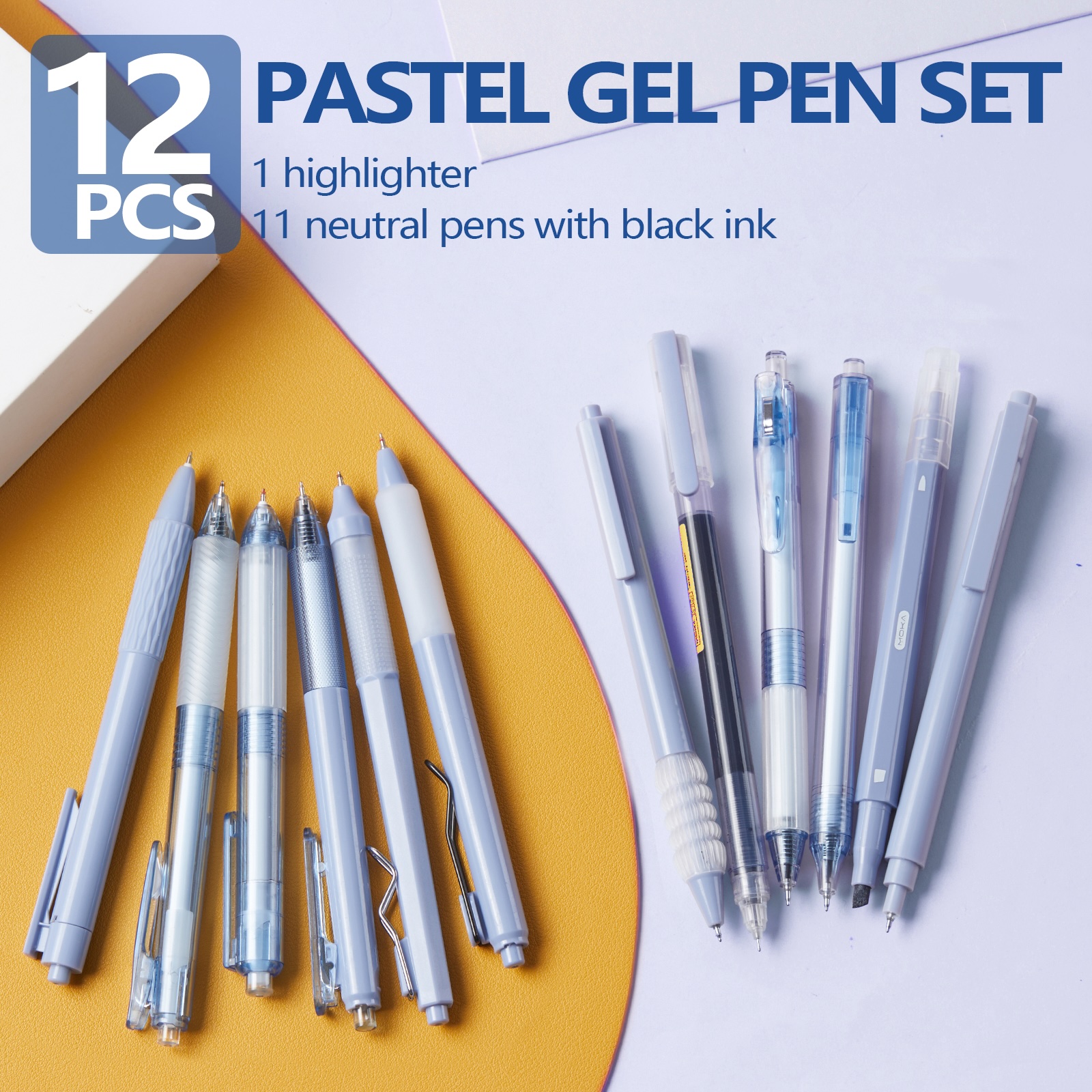 5-Pack 0.5mm Retractable Gel Pens & 1 Highlighter Set - Fun Design Fine Point Pens For Drawing, Writing & School Supplies - View #8