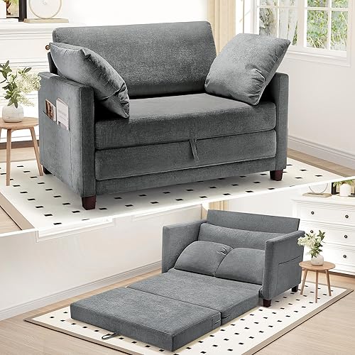 Miniatura 20 de Sofá cama convertible de 51 pulgadas, sofá cama plegable 2 en 1, sofá biplaza para espacios pequeños, con 2 cojines, para apartamento, sala de estar