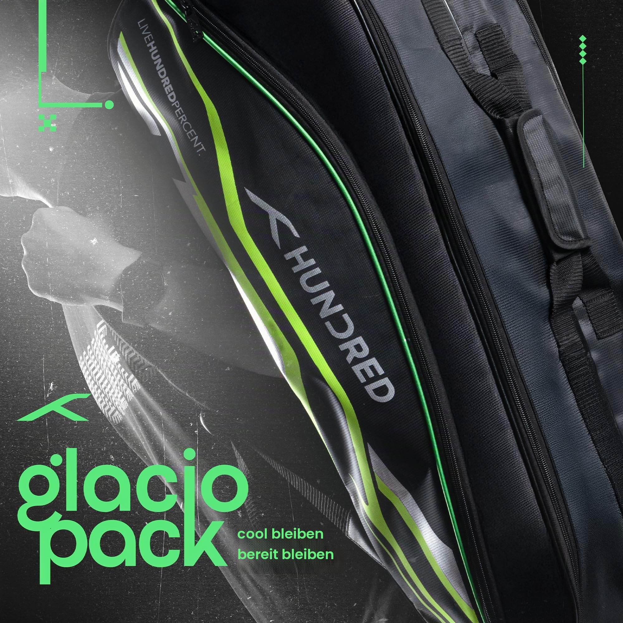 HUNDRED Glacio Pack Sporttasche | Große Sporttasche mit separatem Schuhfach, Nassfach und verstellbaren Gurten | Ideal für Fitnessstudio, Reisen, Cricket, Fußball und Outdoor-Aktivitäten