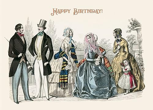 Miniatura 3 de PIXILUV Tarjeta de felicitación de feliz cumpleaños ~ Hombres y mujeres de la década de 1850 fuera con árboles exuberantes ~ Deseos de cumpleaños