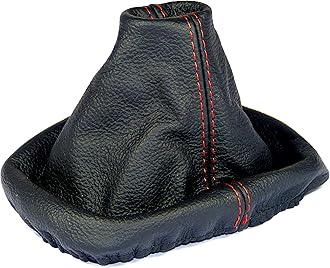 Shift Boot Cover Genuine Leather Compatible with VW Golf MK4 4 IV for Bora MK4 for Jetta MK4 1997-2006 Manual Transmission Black red Stitch