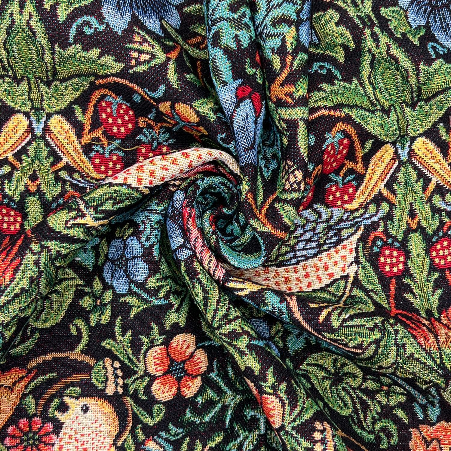 Cotton Woven Tapestry Upholstery Fabric Material Strawberry Thief Black Sample