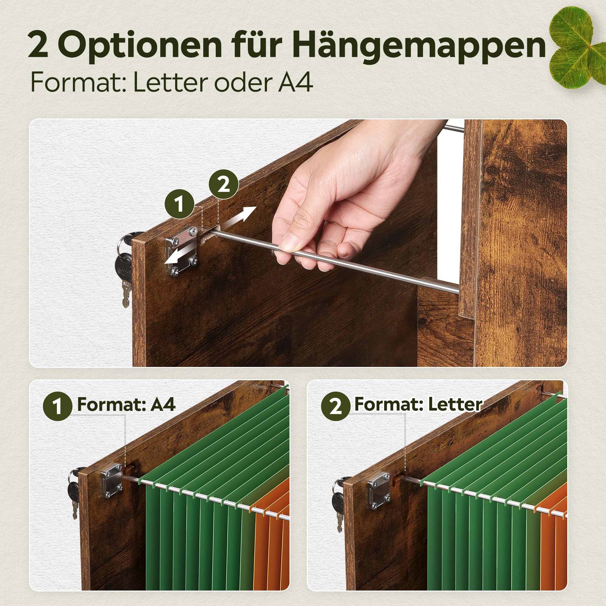 DEVAISE Rollcontainer abschließbar mit 3 Schubladen und offenen Fächern, Schreibtisch Schrank für Büro, Home Office, Rollcontainer Braun für DIN A4/Legal/Letter