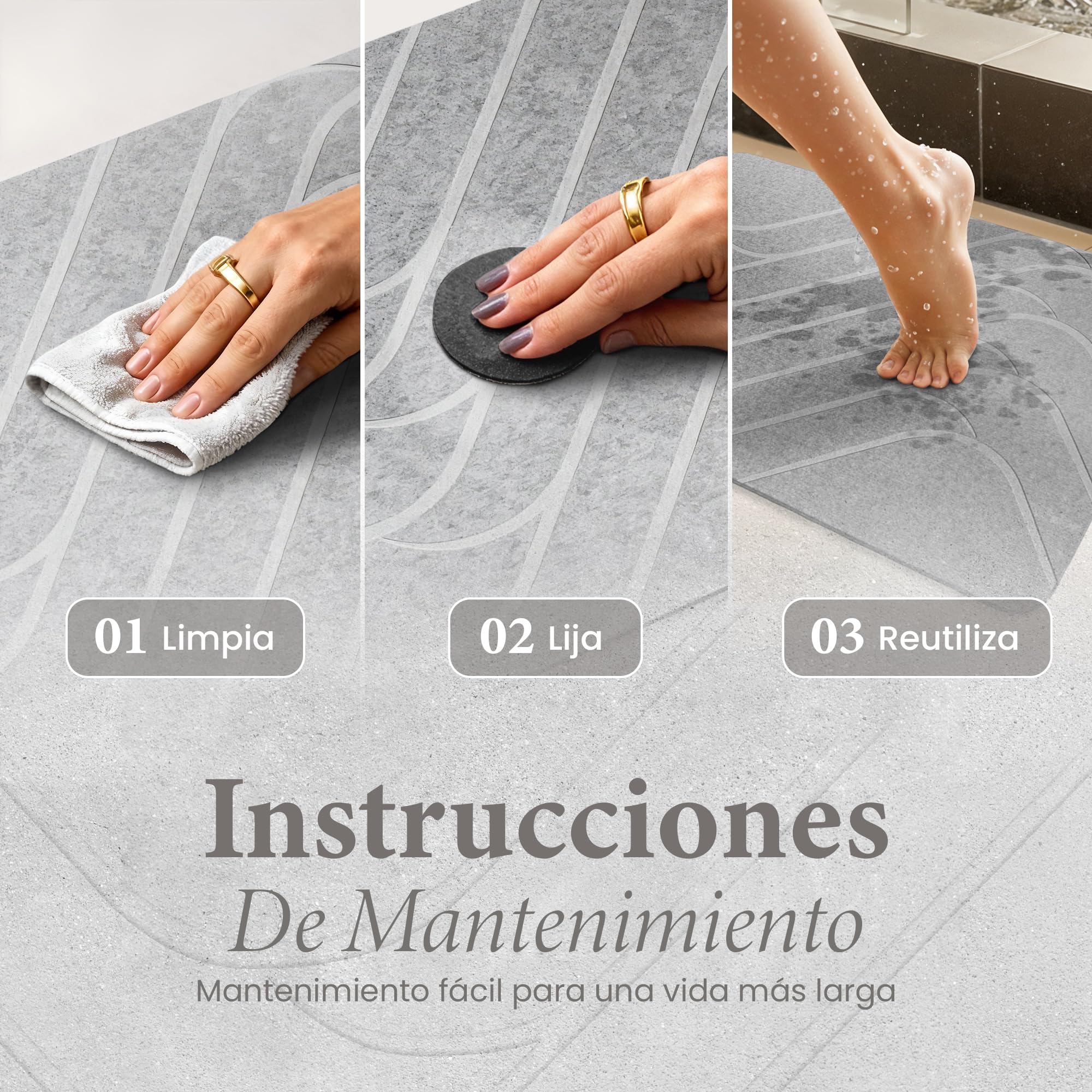 Alfombra Diatomita Baño 60×39 cm de Secado Rápido – Set con Accesorios, Alfombrilla Diatomita Antideslizante, Absorbente e Higiénica – Alfombra Baño Piedra Ideal para Ducha y Baño