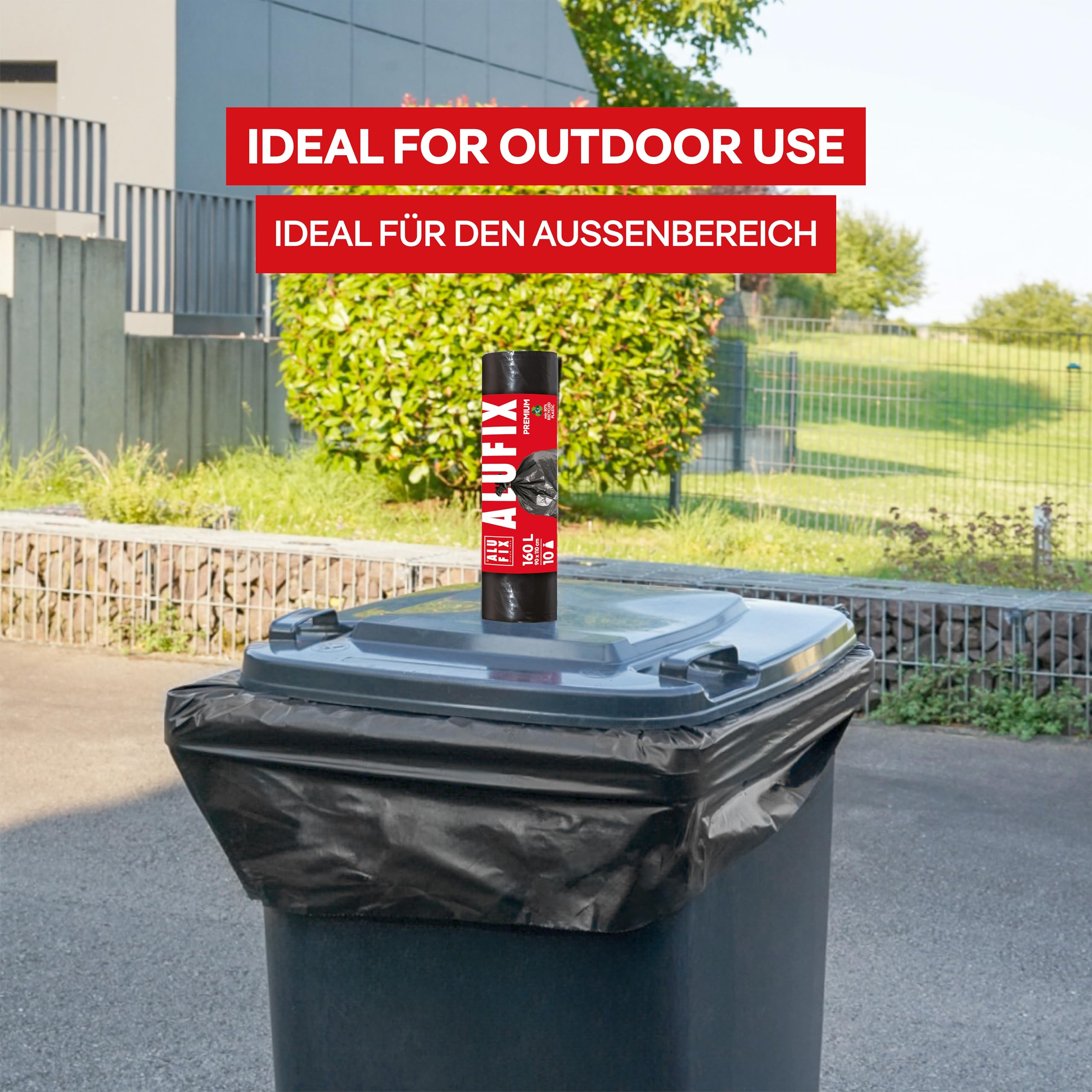 ALUFIX worki na śmieci PRO ekstra mocne LDPE/ 160l - 10 worków na śmieci - 1 rolka/ 45 μm/czarny/worek na śmieci/ 90 x 110cm/ worek na śmieci do ogrodu, na place budowy lub do dużych prac