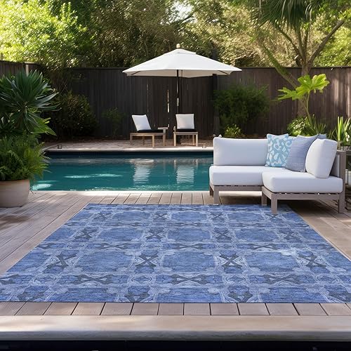 Miniatura 8 de Addison Rugs Chantille ACN564 - Alfombra azul de 5 x 7 pies 6 pies, resistente a las manchas, lavable a máquina, no se desprende, para dormitorio,