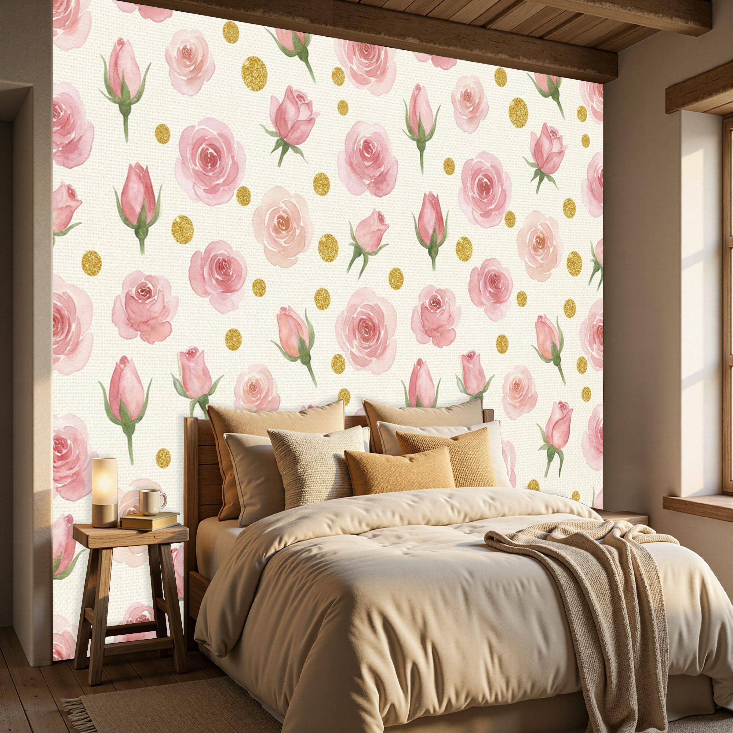 Papier peint roses aquarelle pour masquer un grand mur vide