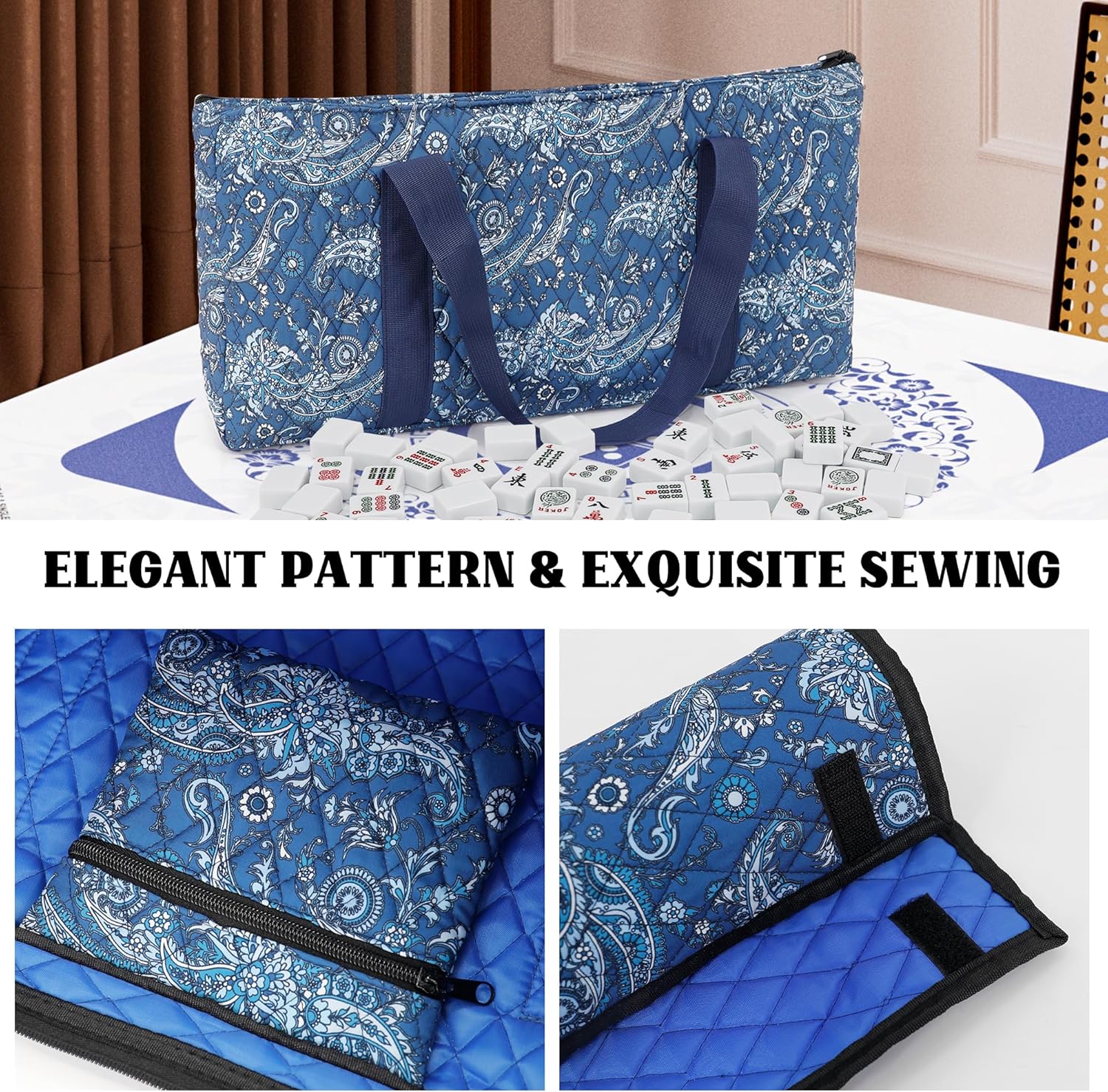 Jolitac American Mahjong Game Set, 166 Premium White Tiles, 4 All-in-One Color Rack/Pushers, Complete Mahjong Tiles Set with Blue Carrying Bag (Ma Jong, Mah-Jongg, Majiang)