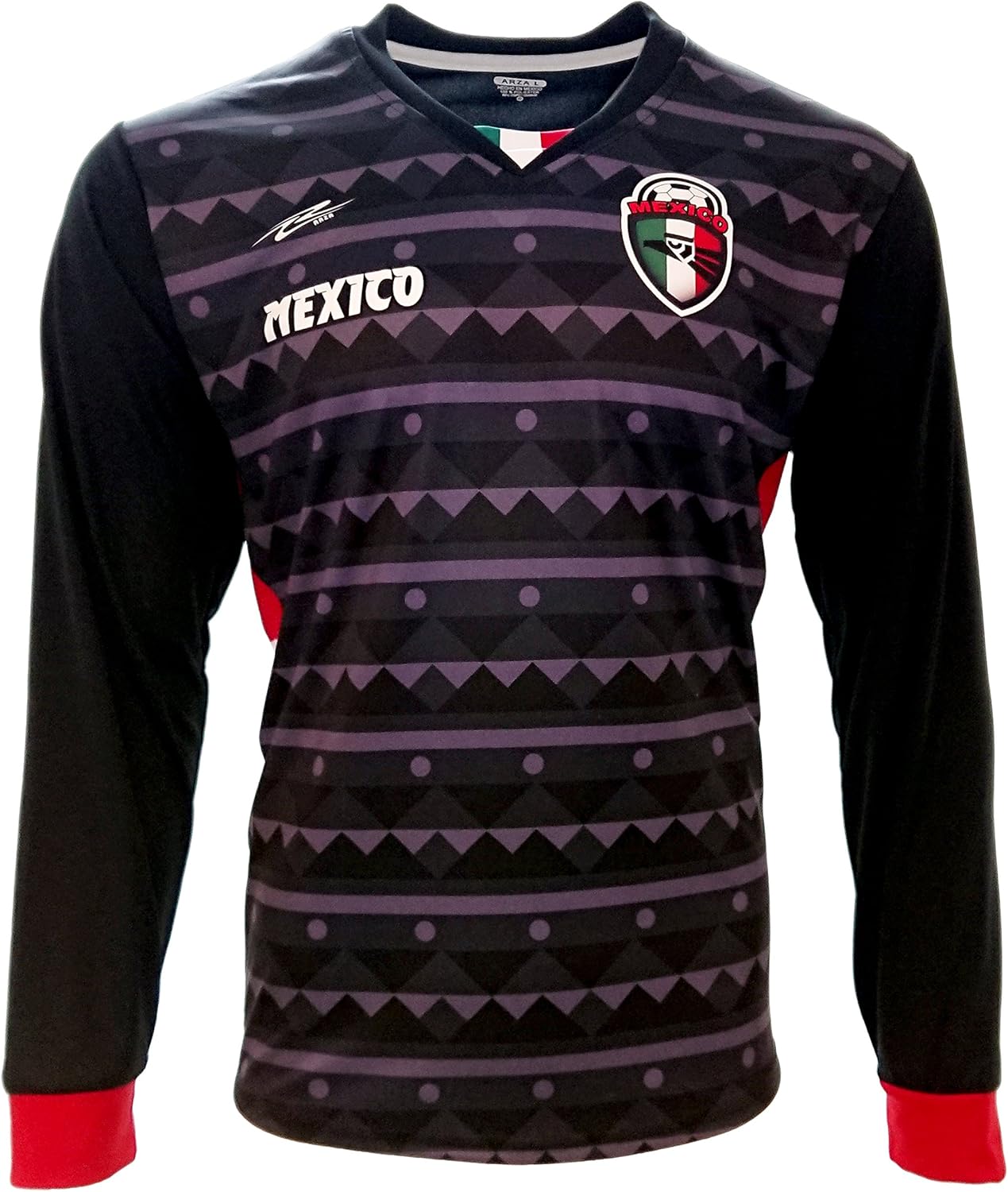 ARZA Sports Men’s Mexico‑Inspired Long Sleeve Soccer Jersey – Black Performance Shirt with Sublimated Design
