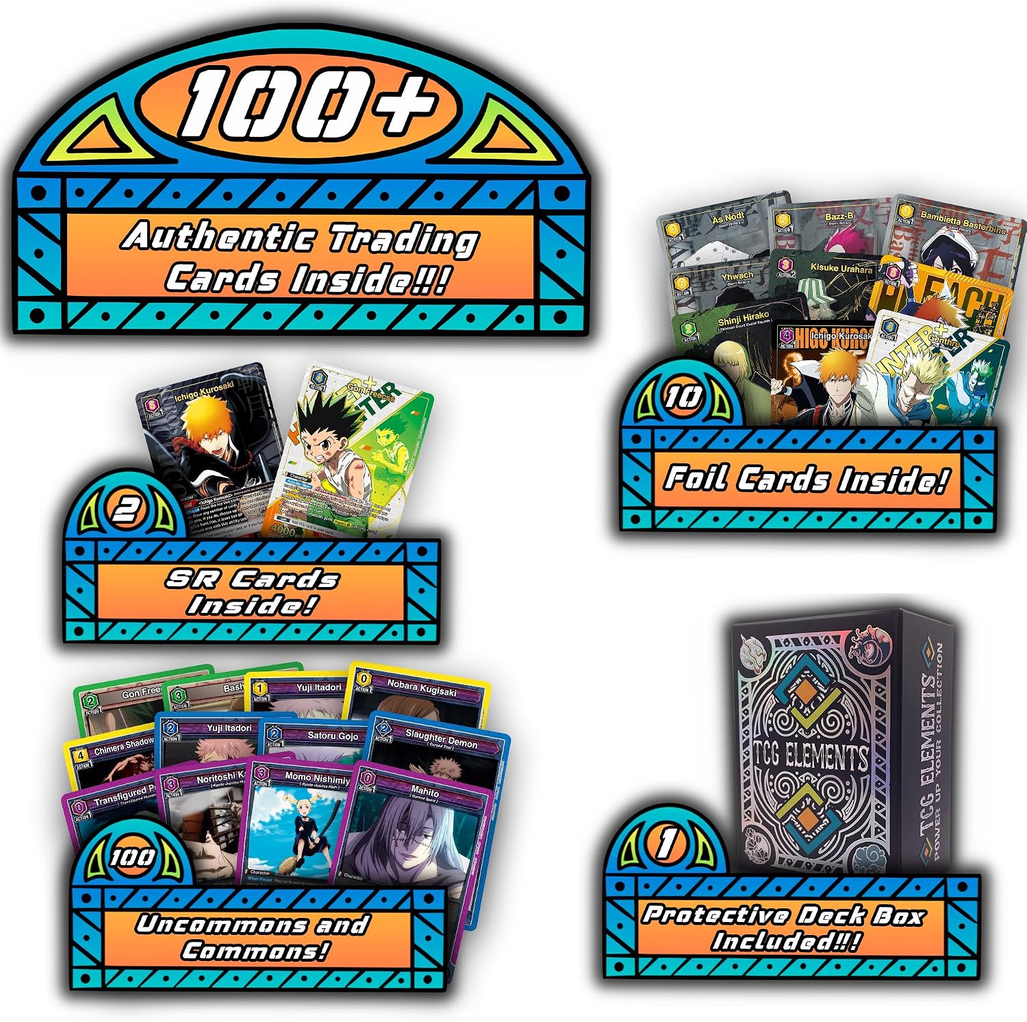 Union Arena Trading Card Bundle, 100 Common/Uncommon Cards, 10 Foils, 2 SR Cards with Deck Box