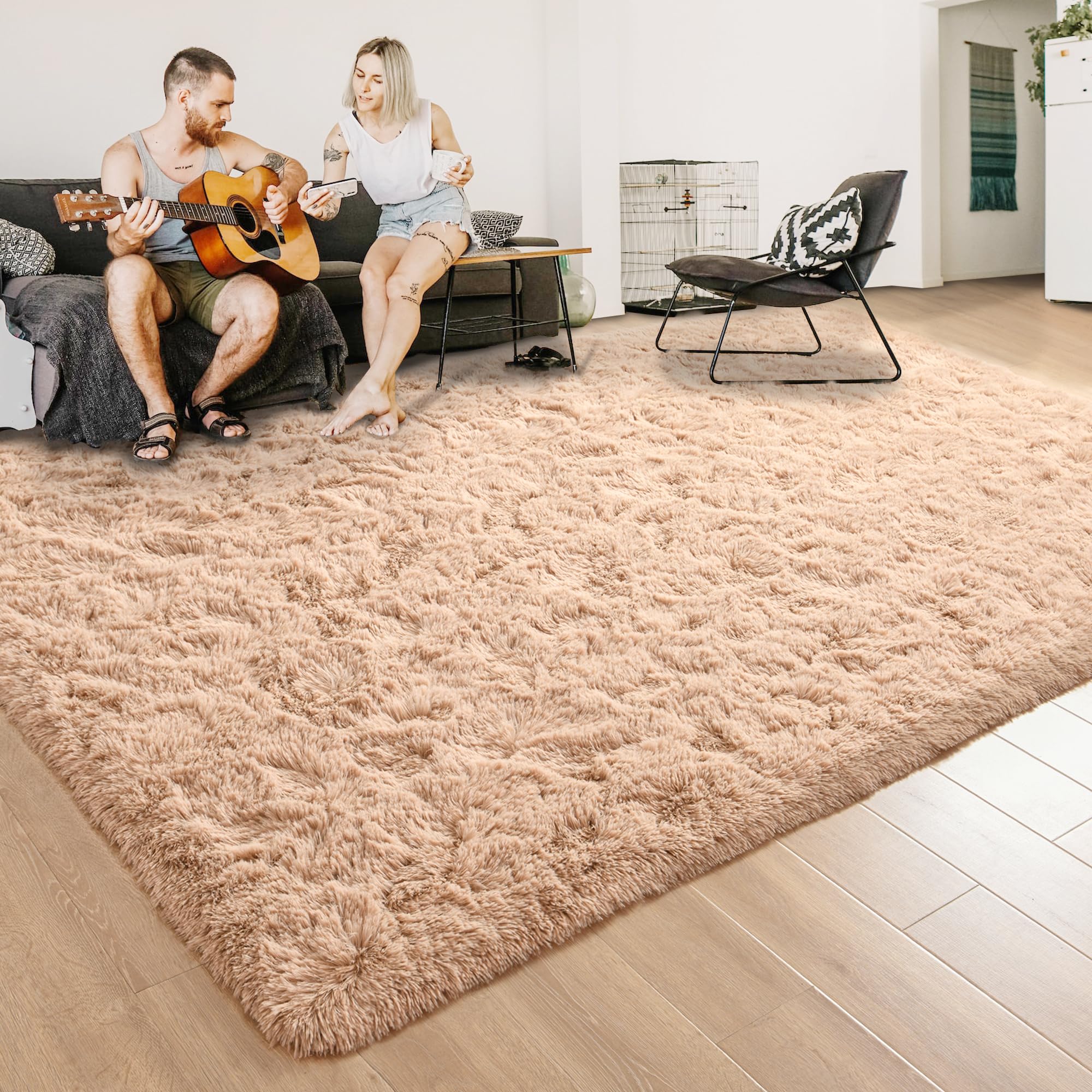 ISEAU Area Rugs 8x10 Feet for Living Room Rugs, Ultra Soft Fluffy Rugs for Bedroom, Non-Slip Modern Large Shag Bedroom Rug for Boys Kids Room Dorm Home Decor, Camel