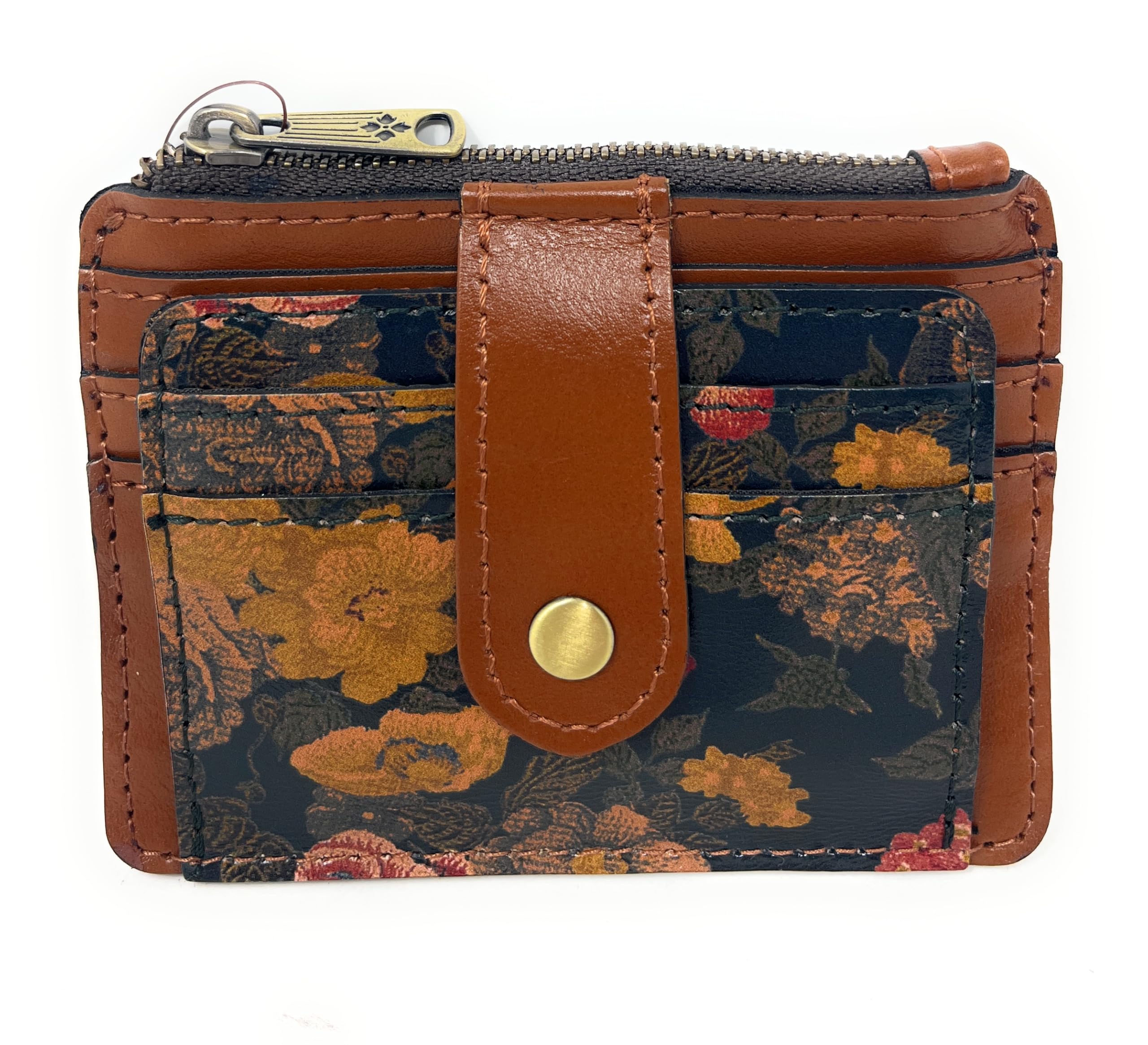 Patricia Nash Cassis Leather Card Case Wallet, Denim Fields, Snap Button and Zip Closure, 4.75 x 3.75 in