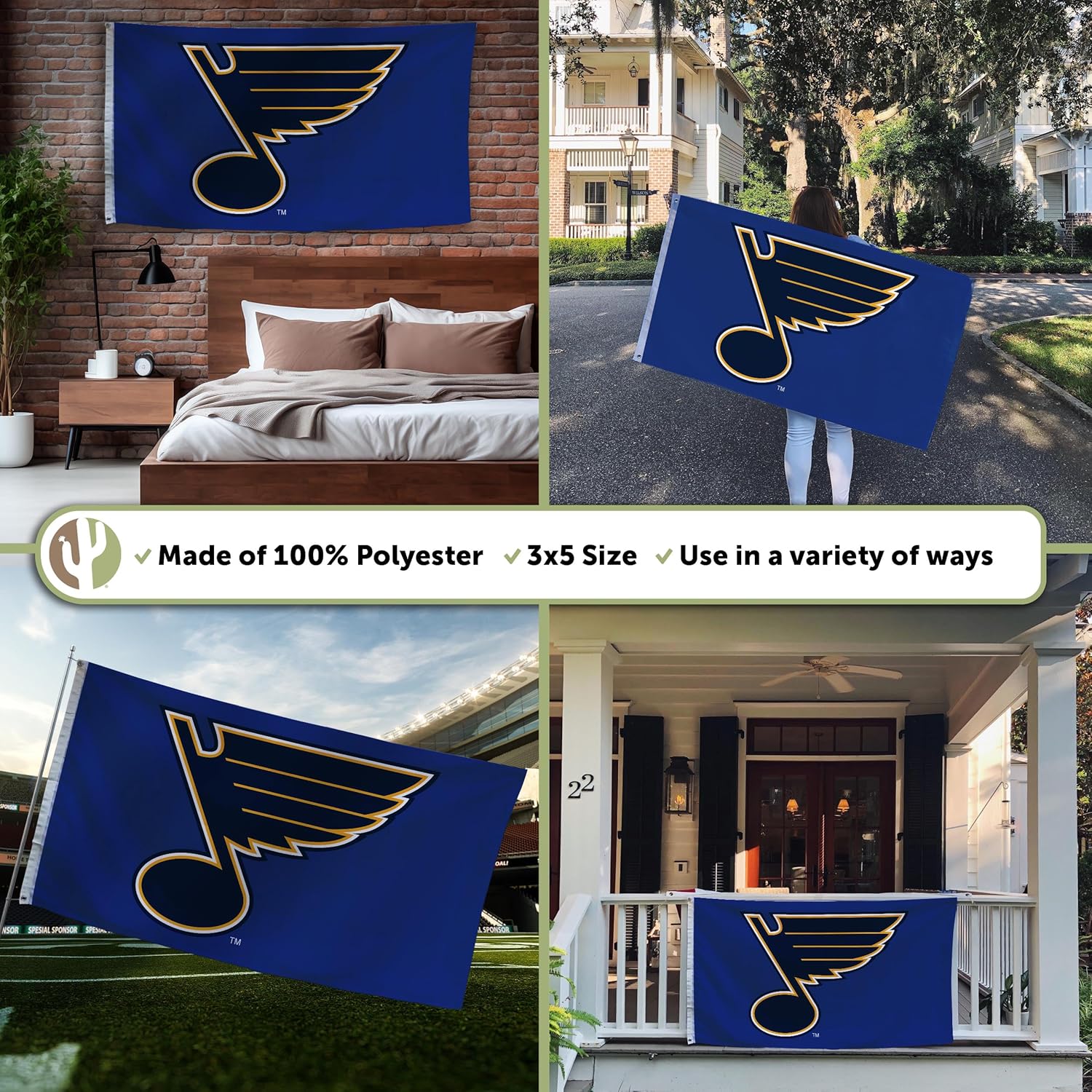 Desert Cactus St. Louis Blues Flag NHL 100% Polyester Indoor Outdoor 3x5 feet National Hockey League Team Flags (Design #1) - Image 3