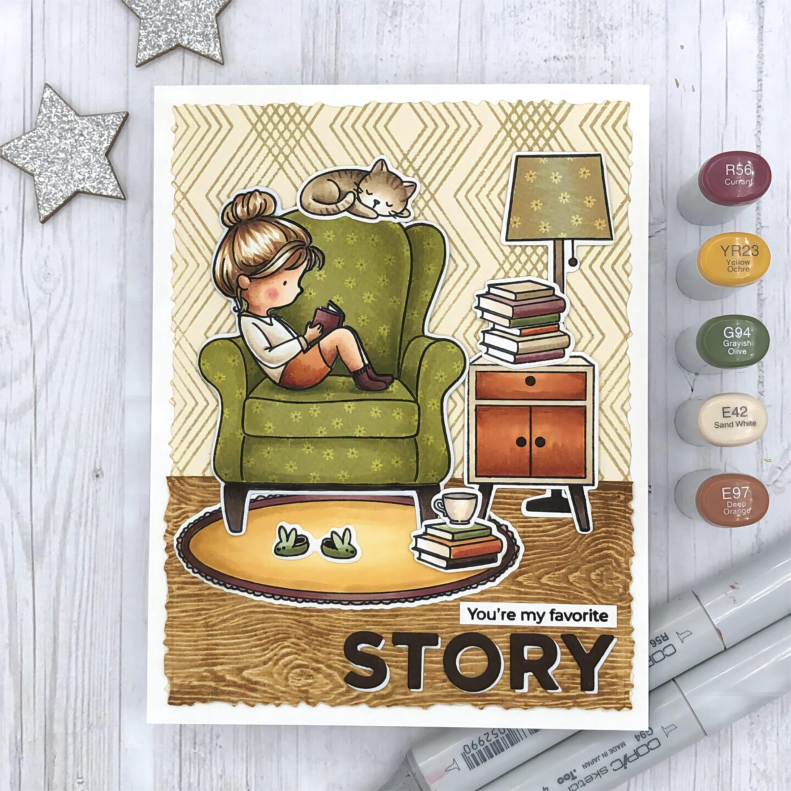 Qoiseys Girl Sofa Silicone Clear Stamp and Die Sets for Card Making, Cutting Dies Cut Stencils for DIY Scrapbooking Photo Album Decorative Paper Crafting Embossing Template