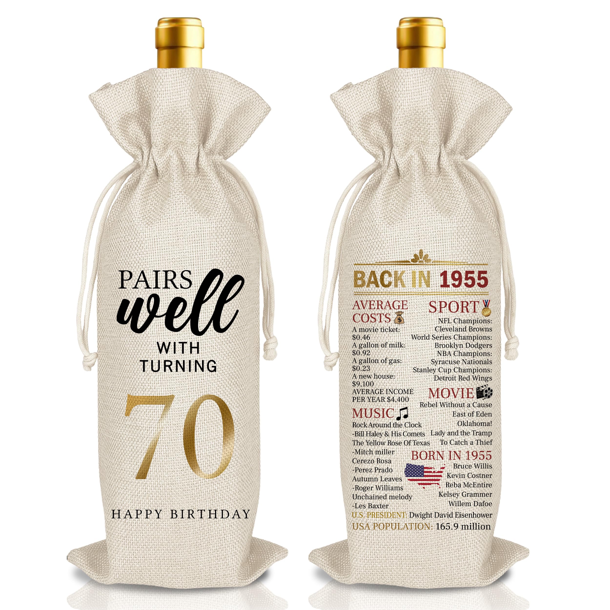 Funny 70th Birthday Wine Bag Gifts Ideas for Women Men, Happy 70th Birthday Party Decoration Wine Gift Bag, Pairs Well with Turning 70, Gifts for Women Mom Wife Him Her (B30