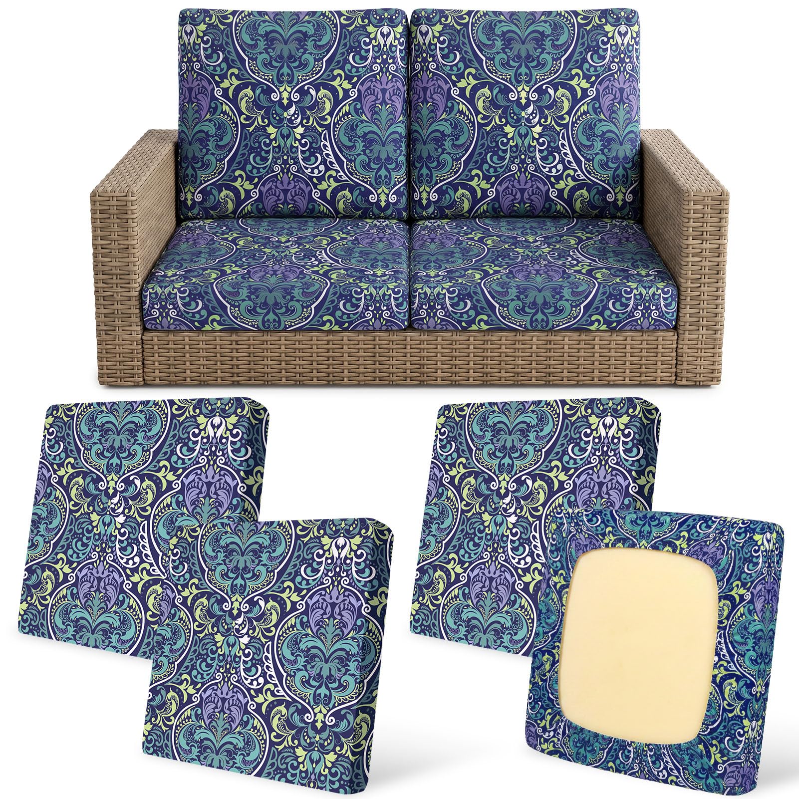 4Pcs Patio Cushion Covers Stretch Outdoor Furniture Protector Slipcovers