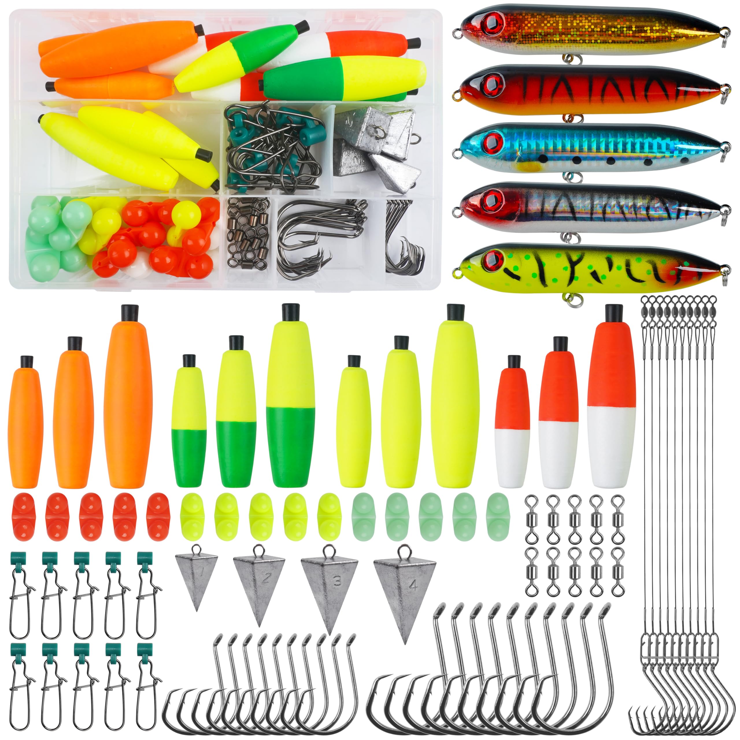 SILANON Catfish Rig Catfishing Tackle Making Kit, 86pcs Catfish Tackle Kit Santee Rig with Catfish Floats Peg Floats Rattle Beads Catfish Hooks Swivels Pyramid Weights Catfishing Gear Equipment