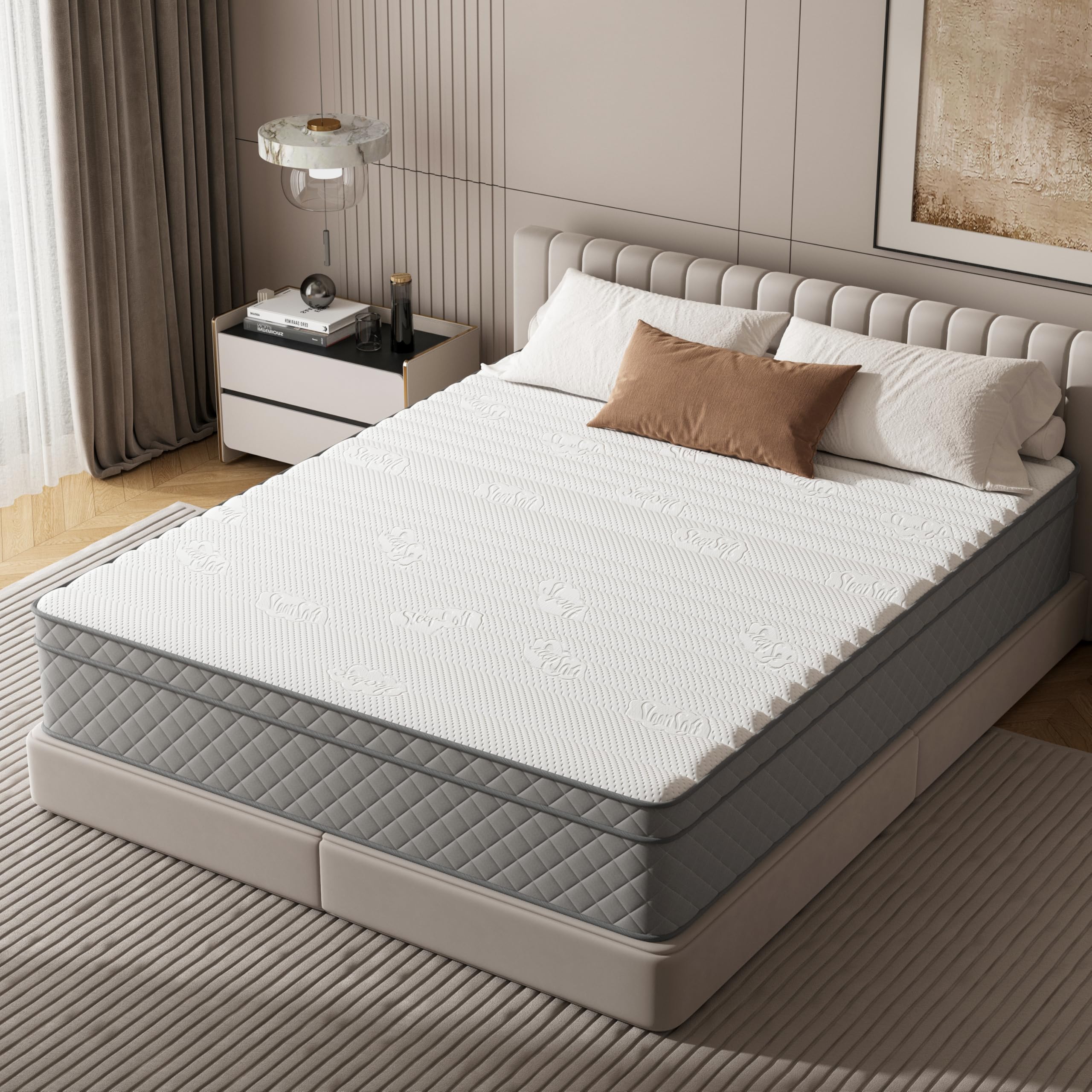 PurrJoys Queen Mattress, 12 Inch Hybrid Queen Size Mattress with Cooling Gel Memory Foam and Pocket Springs, CertiPUR-US Certified, Medium Firm