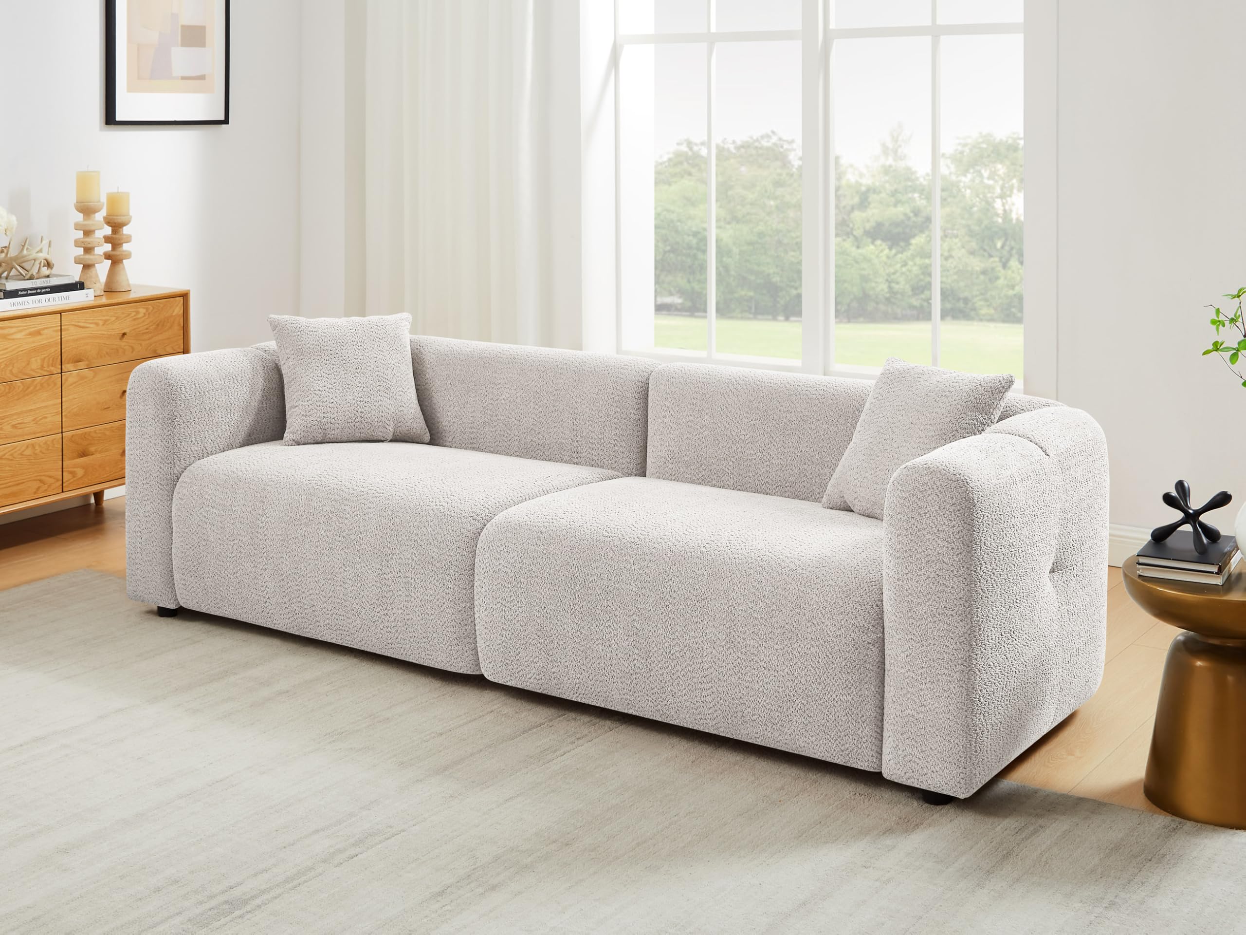 VANOMi 95 Cloud Couch Comfy Deep Seat Boucle Cloud Sofa Upholstered 3-Seater Oversized Loveseat Sofa with 2 Pillows