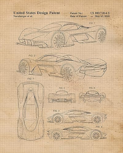 Miniatura 2 de Classic Race Car Patent Prints, 4 (8x10) Unframed Photos, Wall Art Decor Gift for Home McLaren Aston Martin Lamborghini Mercedes Office Gears Garage