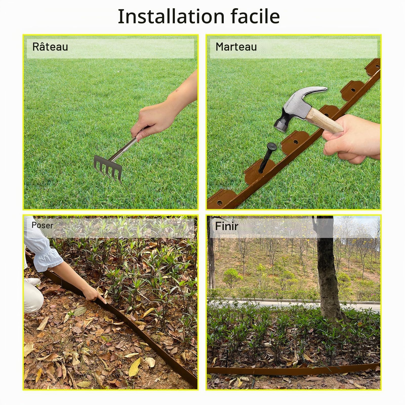 Bordure de Jardin Flexible 10 mètres Hauteur 10cm Bordure Jardin Exterieur avec 30 Piquets d’ancrage (Marron)