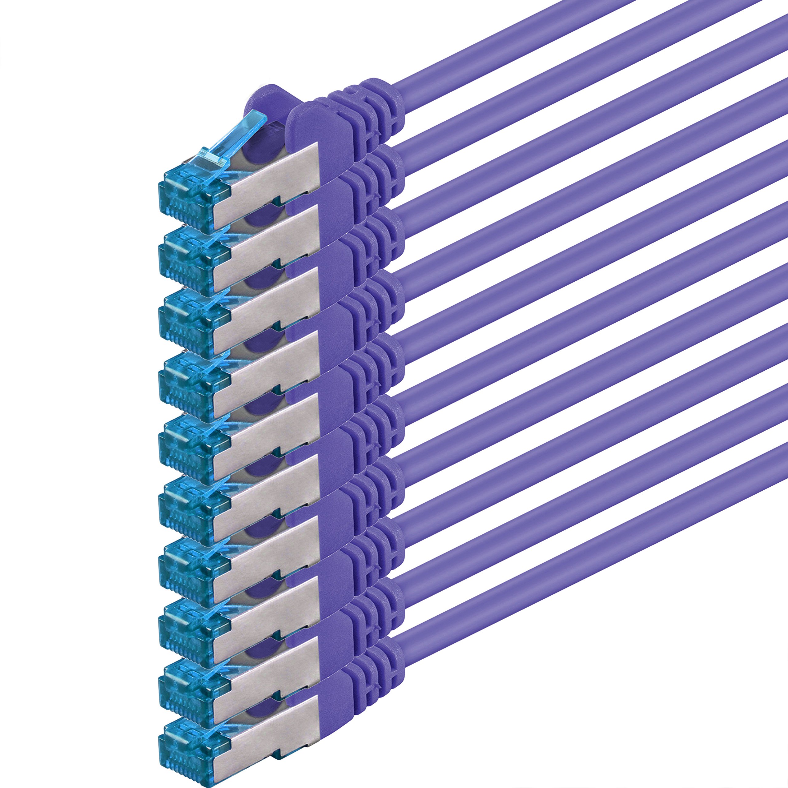 1aTTack.de 5m - CAT6a - Netzwerkkabel violett - 10 Stück CAT 6 A Patchkabel 10000 Mbit s SFTP PIMF 500 MHz kompatibel zu CAT5 CAT6 CAT7 DSL Internet Switch Router