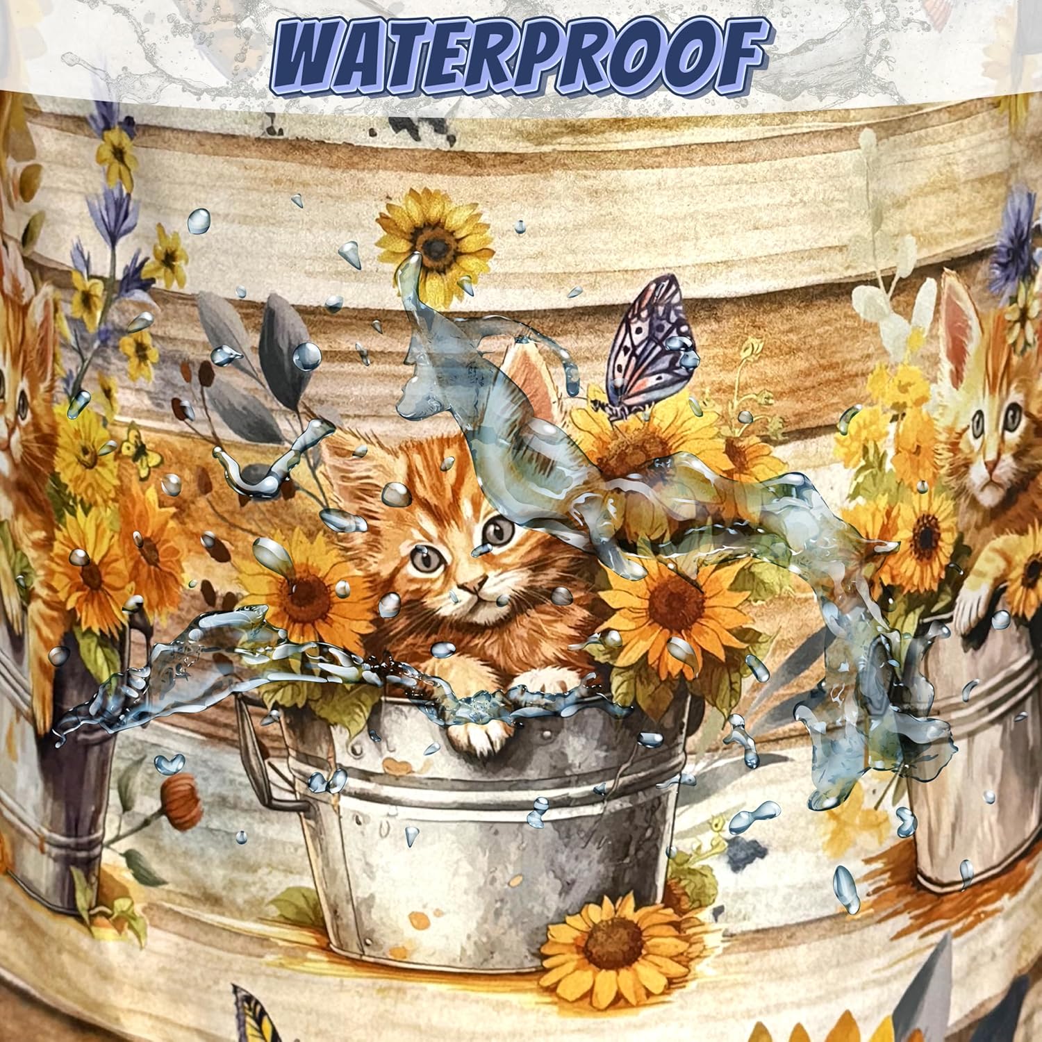 Cats Laundry Hamper Oxford Cloth Sunflowers Animal Cats Laundry Basket With Handle Portable Clothes Storage Basket Foldable Funny Laundry Bag 18.9"x16.5" For Laundry Room/Bedroom/Bathrooms