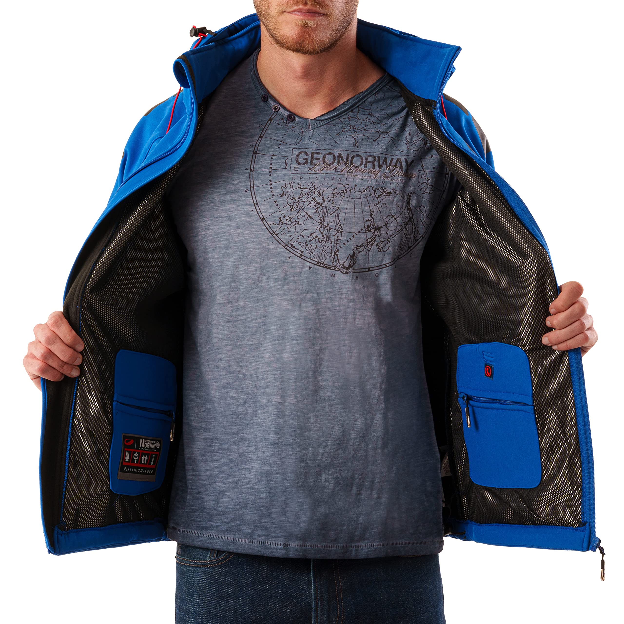 Geographical Norway Męska kurtka softshellowa, funkcyjna, outdoorowa, wodoodporna, w zestawie z beanie urbandreamz, Royal Tn, S