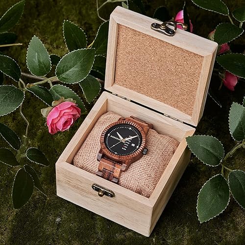 Miniatura 5 de BOBO BIRD Reloj de madera para hombre, analógico, de cuarzo, con pantalla de semana, ligero, hecho a mano, para hombre