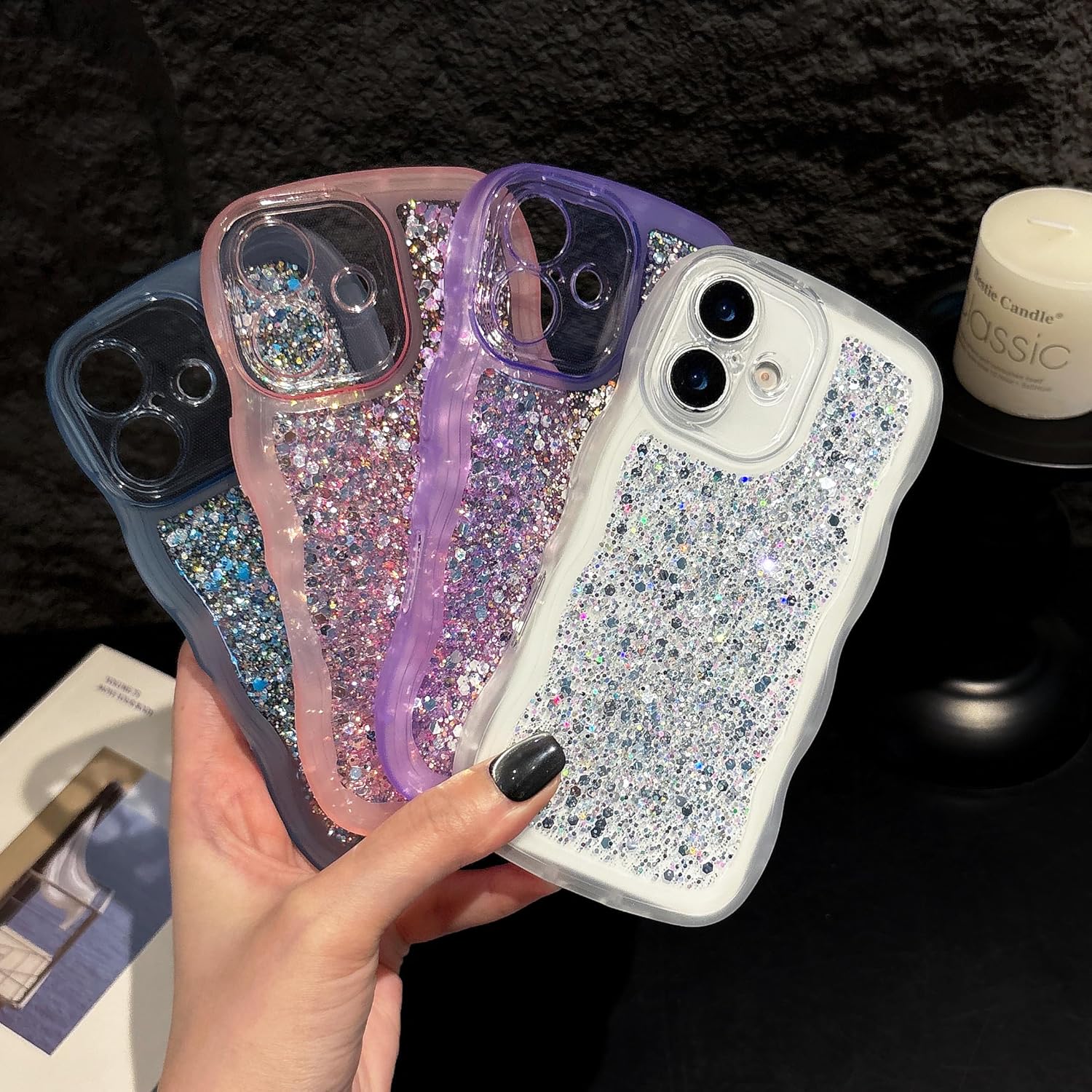 ZTOFERA for iPhone 16 Case 6.1", Cute Curly Wavy Design with Glitter Sequins,Luxury Aesthetic Bling Sparkly Shockproof Protective Phone Case for iPhone 16-Glitter Purple - Image 7