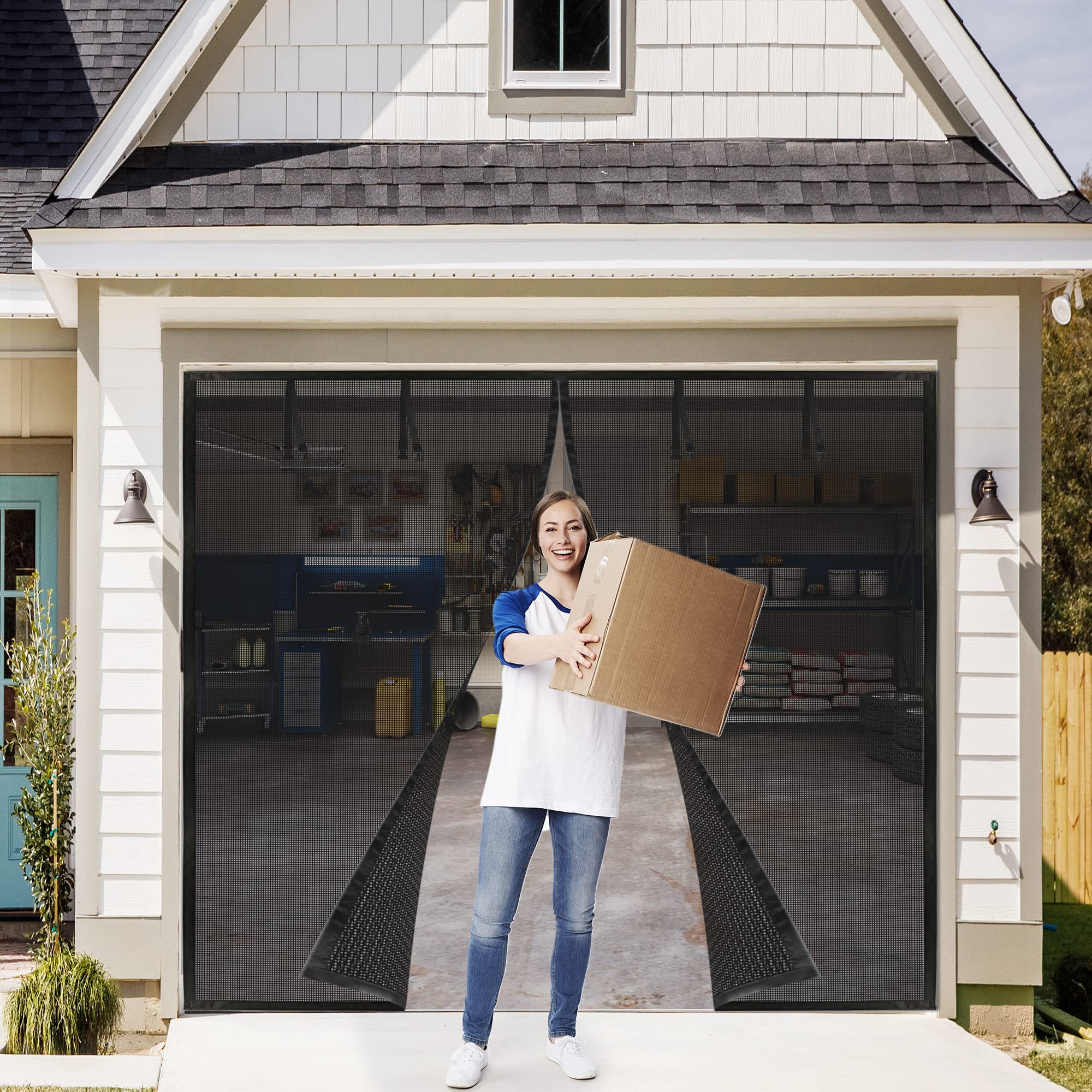 Smartor Garage Screen Doors for 1 Car Garage 8x7FT, Garage Door Screen Magnetic Screen Door, Retractable Fiberglass Screen Door Mesh, Hands-Free Heavy Duty Door Screen Magnetic Closure
