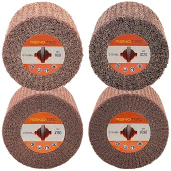 Non-Woven Wheel, 120x100mm, Italian Material, Wire Drawing Satin Finish of Metal Surface, Conditioning Drum Burnishing Wheel 80-240 Grit Set