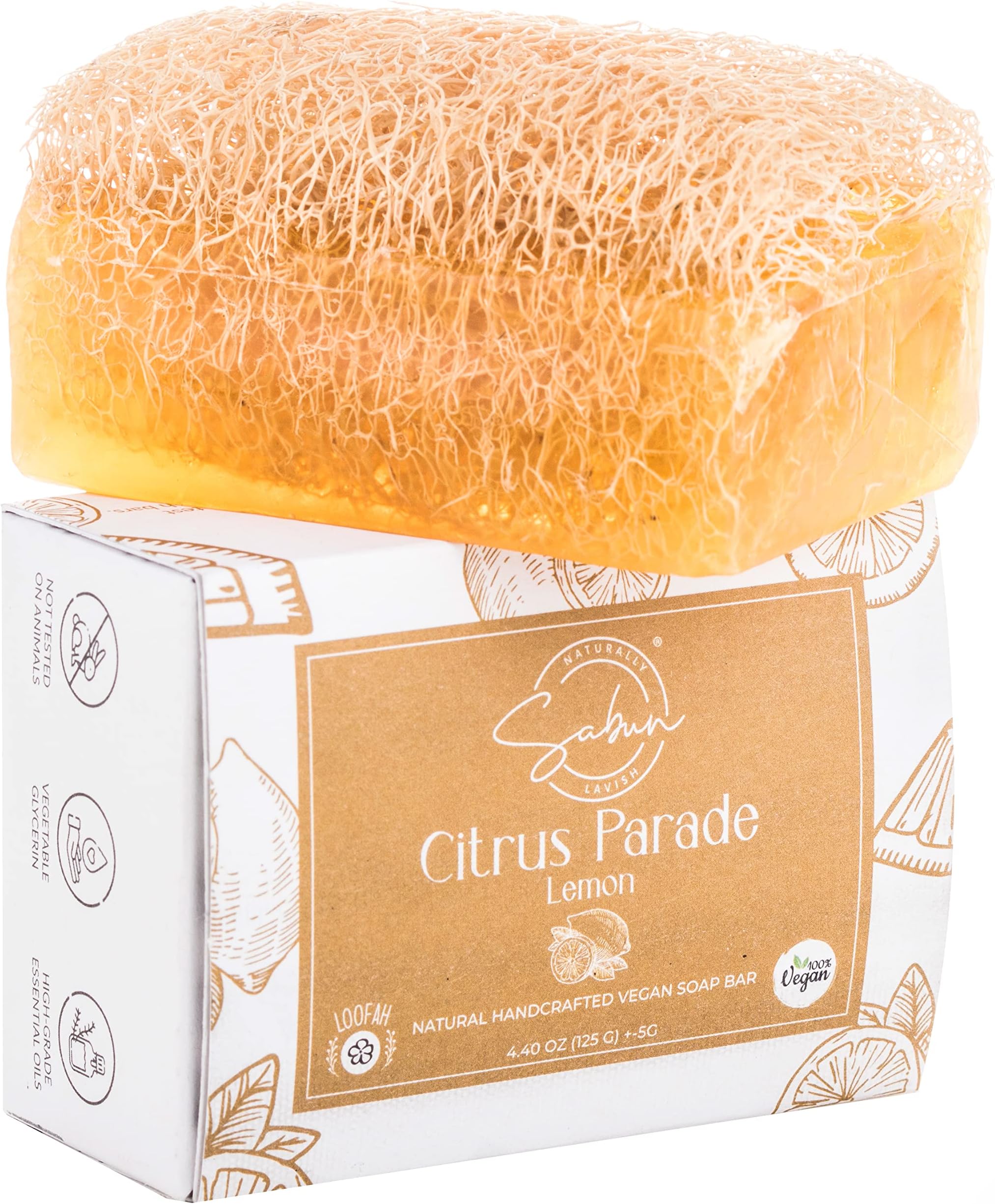 Sabun Co. Lemon Soap - Lemon Oil Loofah Soap, Natural, Handmade, Moisturising, Exfoliating Loofah Soap | Face & Body Scrub Bar | For Dark Spots, Fine Lines, Athlete's Foot, 125 g