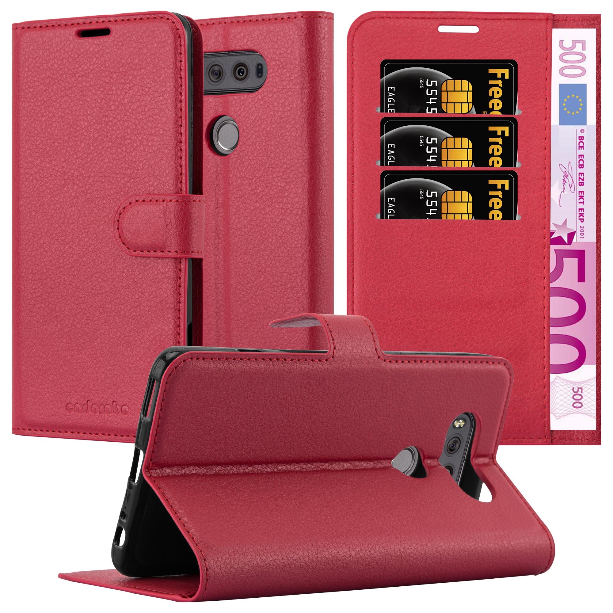 Cadorabo Book Case works with LG V20 in CANDY APPLE RED - with Magnetic Closure, Stand Function and Card Slot - Wallet Etui Cover Pouch PU Leather Flip
