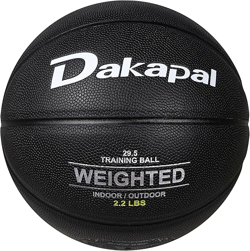 Dakapal Baloncesto de entrenamiento con peso, pelota de baloncesto de cuero (2.2/3/3.3 libras de peso y talla 7) para entrenamiento y pases de Negro