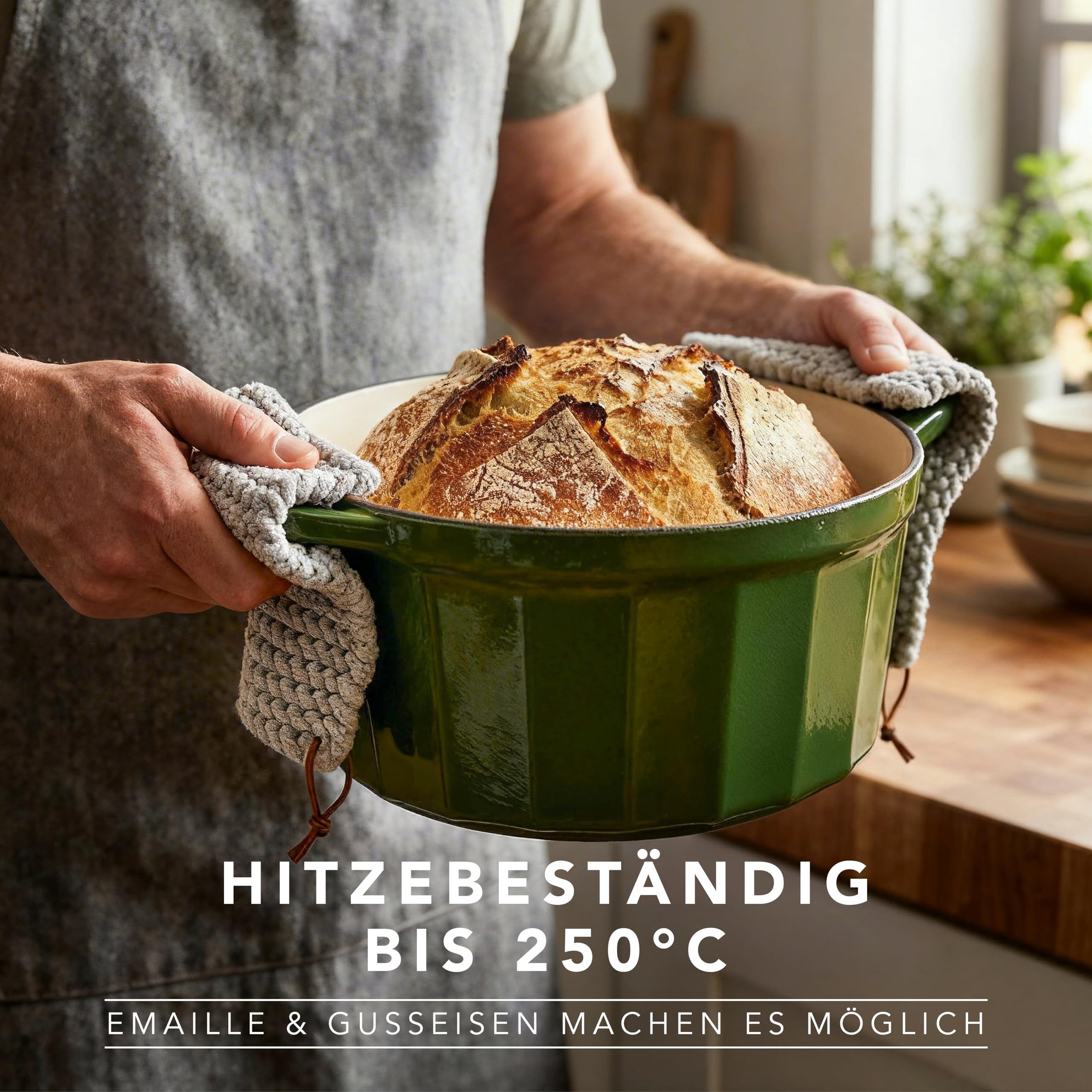 Römertopf Gusseisen Topf mit Deckel 28 cm – Bräter & Schmortopf emailliert, Dutch Oven für alle Herdarten inkl. Induktion, backofenfest bis 250 °C, PFAS-frei – Grün