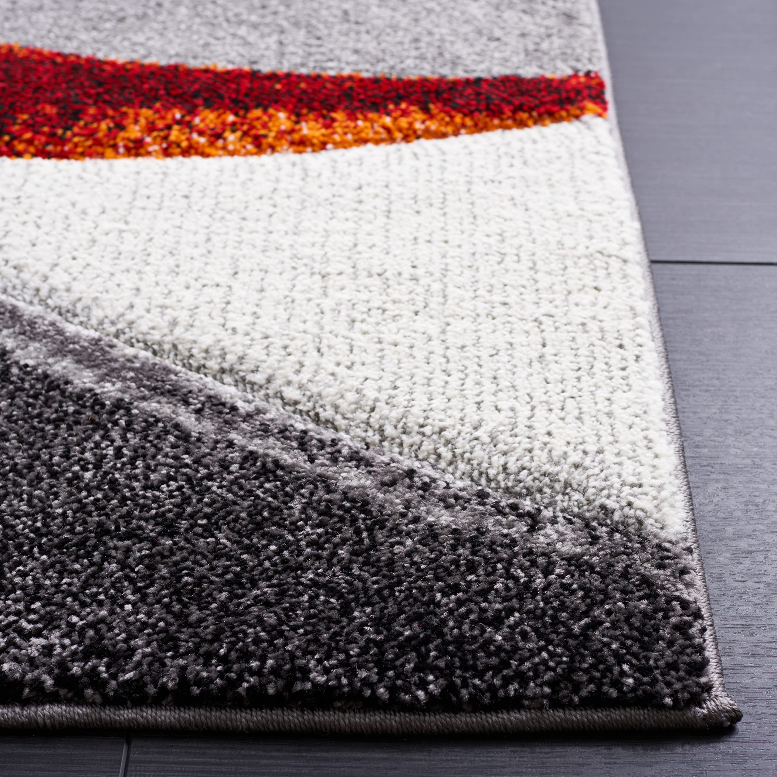 SAFAVIEH Zeitgenössische Teppich für Wohnzimmer, Esszimmer, Schlafzimmer - Hollywood Collection, Kurzer Flor, Grau und Rot, 79 X 152 cm