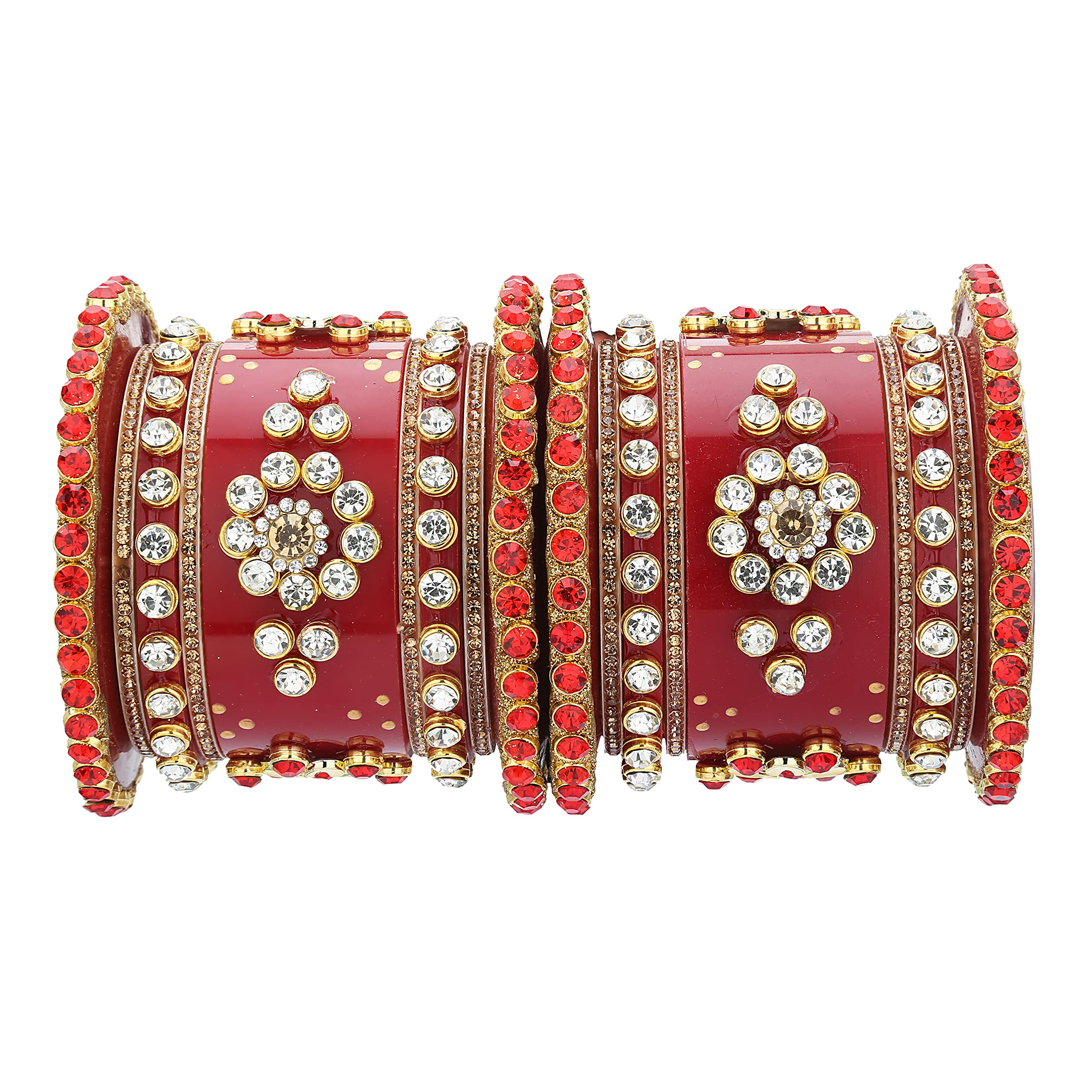 SukritiRajasthani Ethnic Designer Handcrafted Seep Kundan Chura Wedding Bridal Dulhan Chuda for Women & Girls - Set of 18